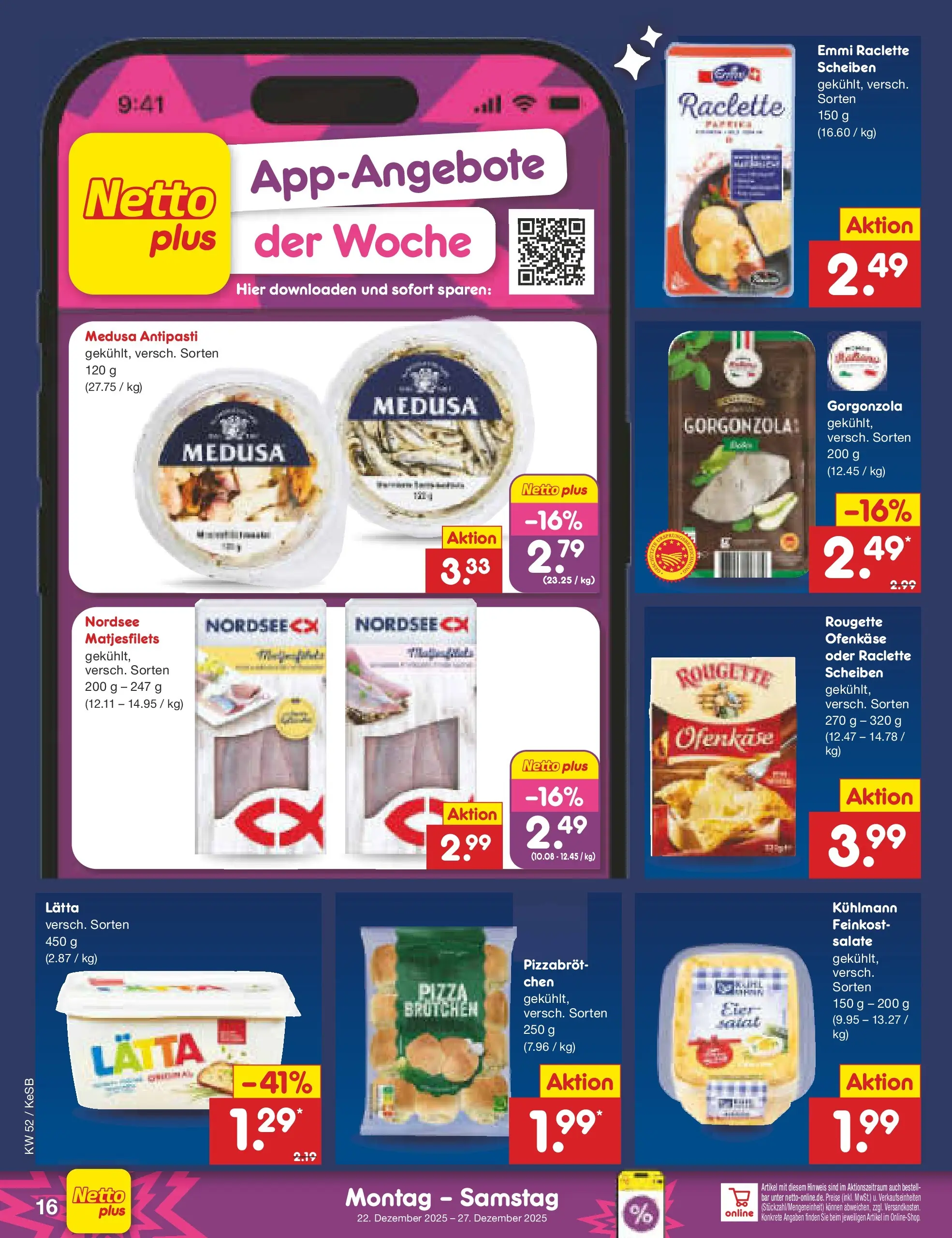Netto Marken-Discount prospekt Jüchen	 (ab 22.12.2025) » Angebote | Seite: 16 | Produkte: Eier, Lätta, Pizza, Raclette