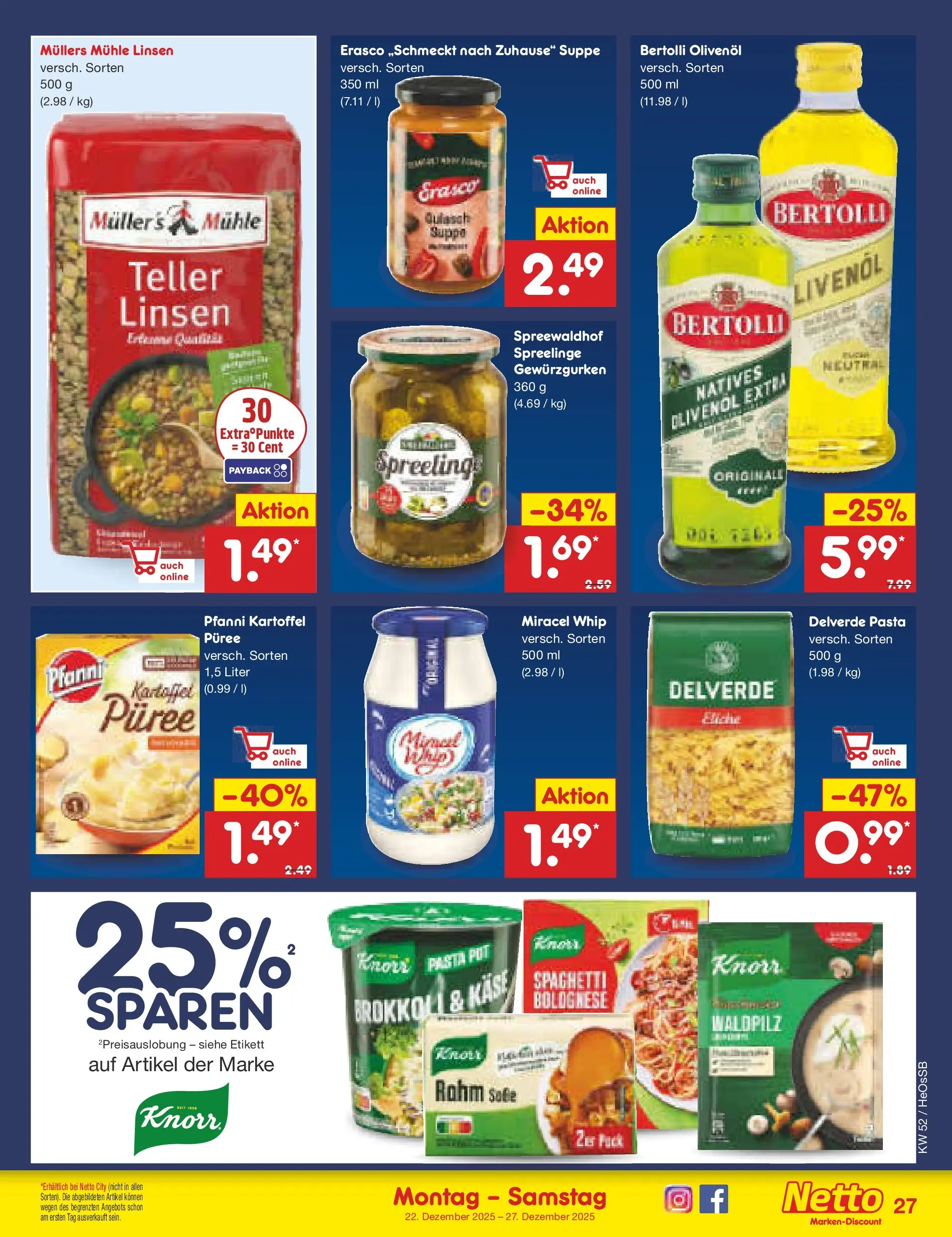 Netto Marken-Discount prospekt Kröpelin	 (ab 22.12.2025) » Angebote | Seite: 27 | Produkte: Käse, Knorr, Brokkoli, Erasco