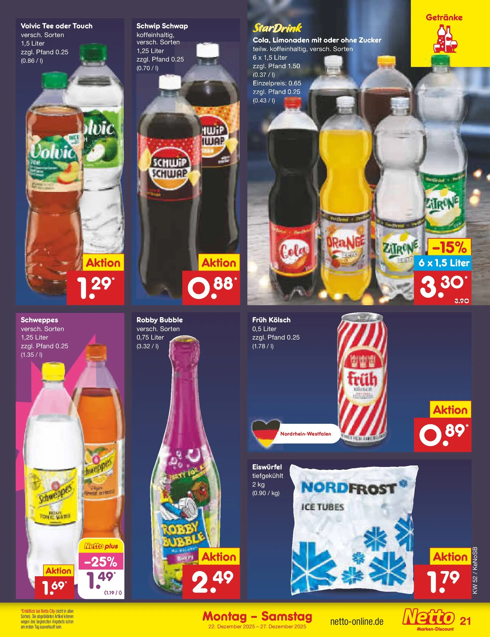 Netto Marken-Discount prospekt Bonn	 (ab 22.12.2025) » Angebote | Seite: 21 | Produkte: Volvic tee, Schweppes, Zucker, Volvic