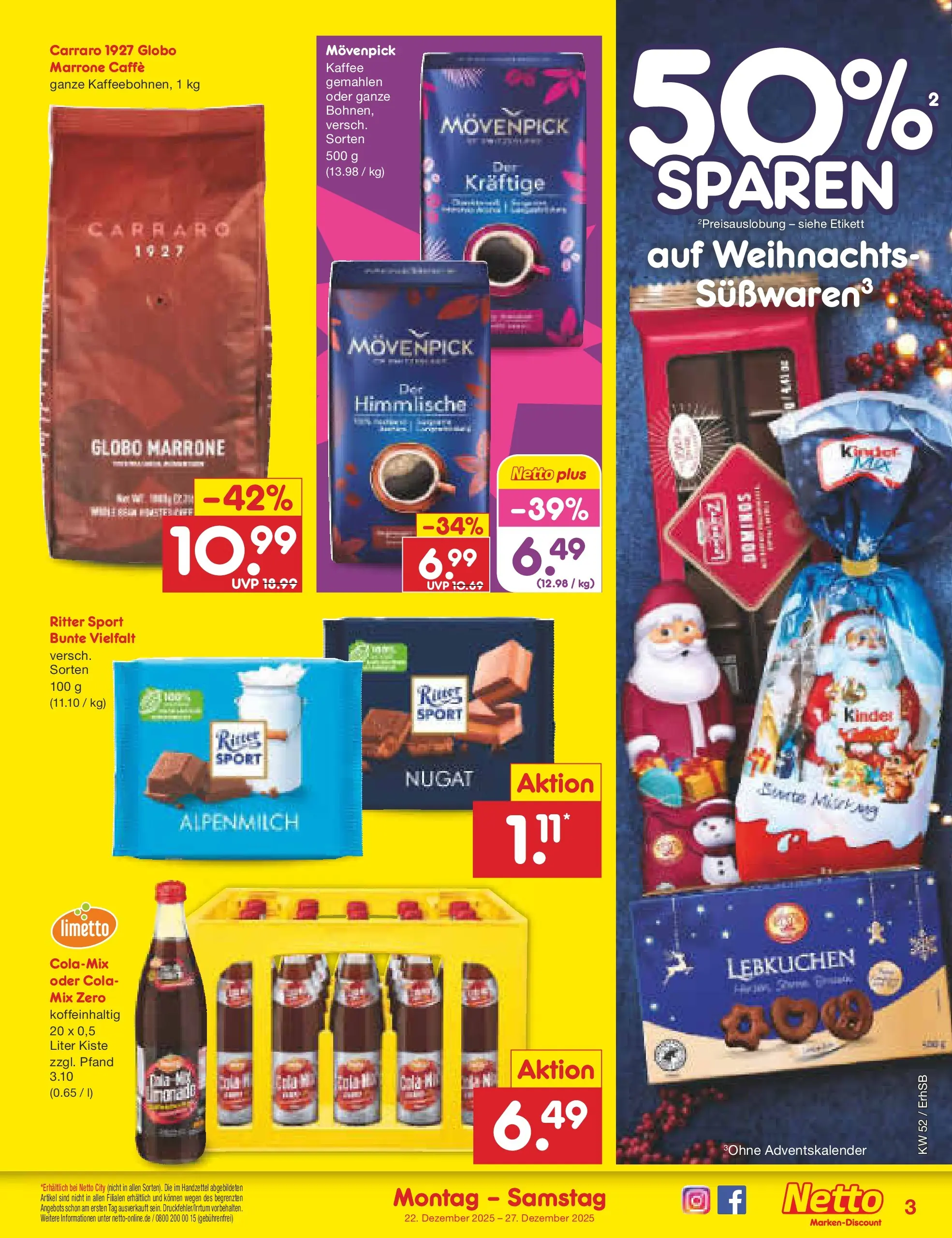 Netto Marken-Discount prospekt Metten	 (ab 22.12.2025) » Angebote | Seite: 3 | Produkte: Cola, Kaffee, Ritter sport