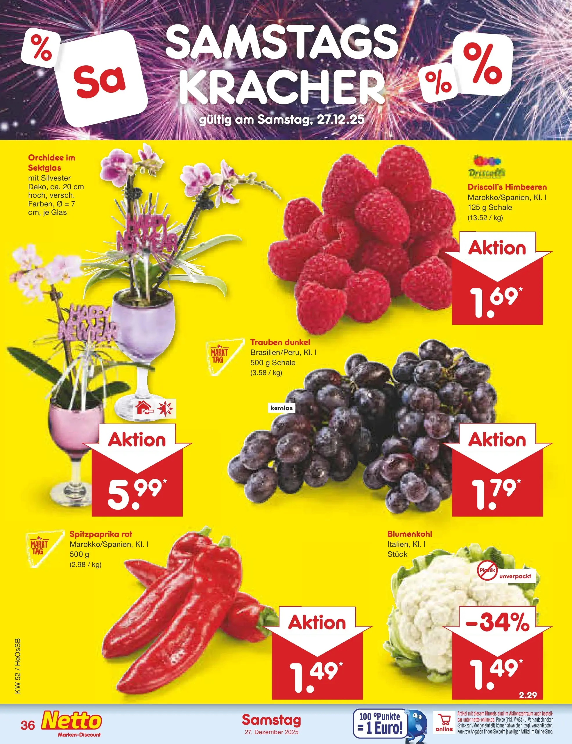 Netto Marken-Discount prospekt Kröpelin	 (ab 22.12.2025) » Angebote | Seite: 40 | Produkte: Himbeeren, Trauben, Orchidee, Blumenkohl