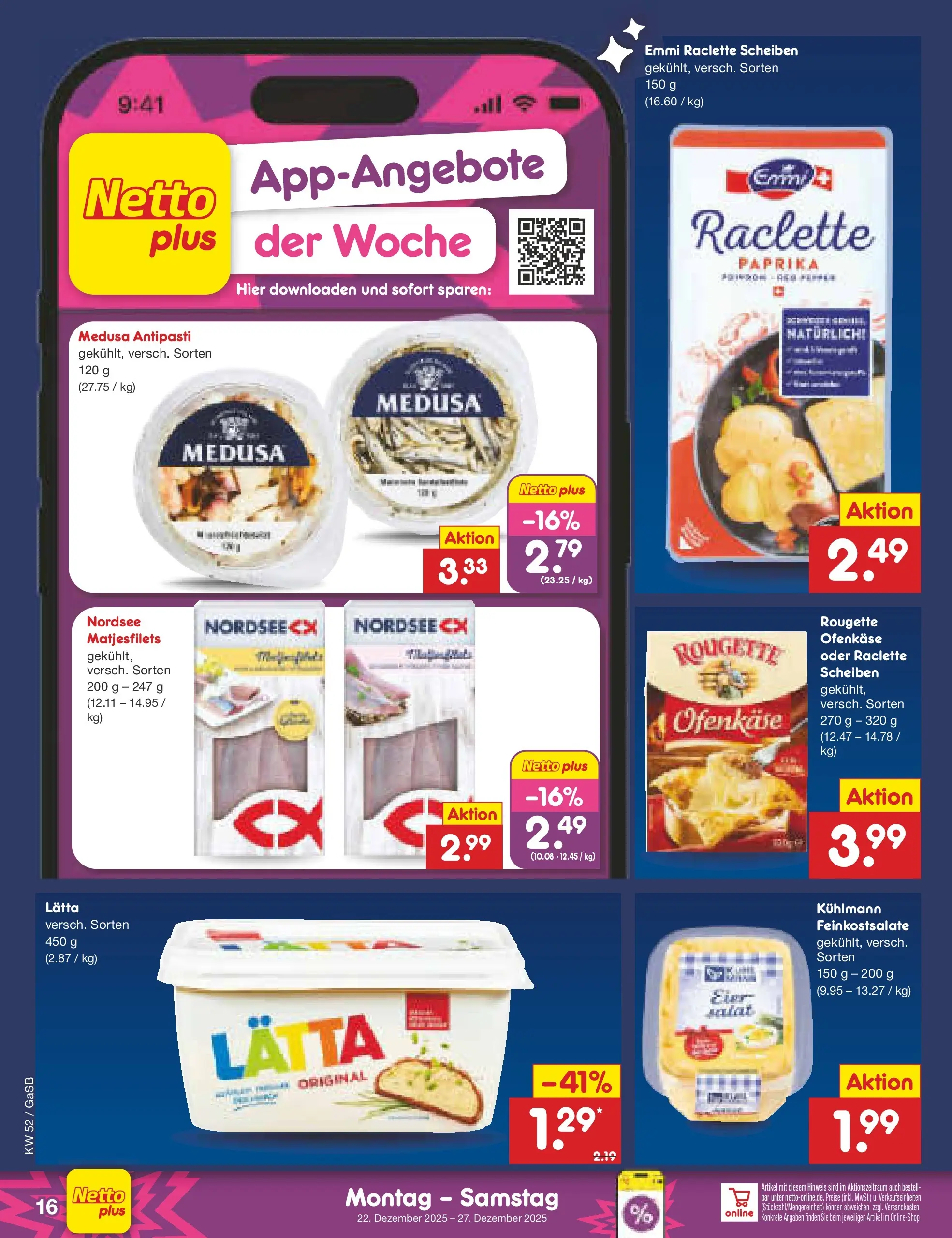 Netto Marken-Discount prospekt Bremen-Lesum	 (ab 22.12.2025) » Angebote | Seite: 16 | Produkte: Rougette ofenkase, Paprika, Lätta, Raclette