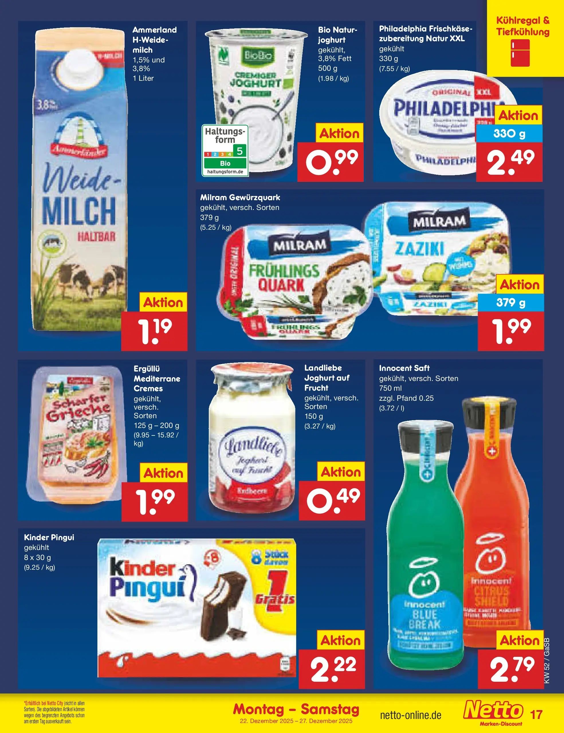 Netto Marken-Discount prospekt Bremen-Lesum	 (ab 22.12.2025) » Angebote | Seite: 17 | Produkte: Quark, Milch, Philadelphia, Frischkase