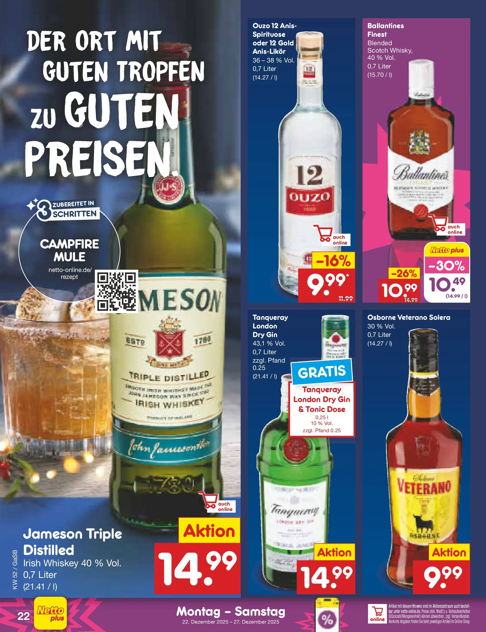 Netto Marken-Discount prospekt Bremen-Lesum	 (ab 22.12.2025) » Angebote | Seite: 22 | Produkte: Ouzo 12, Ouzo, Gin, Whiskey