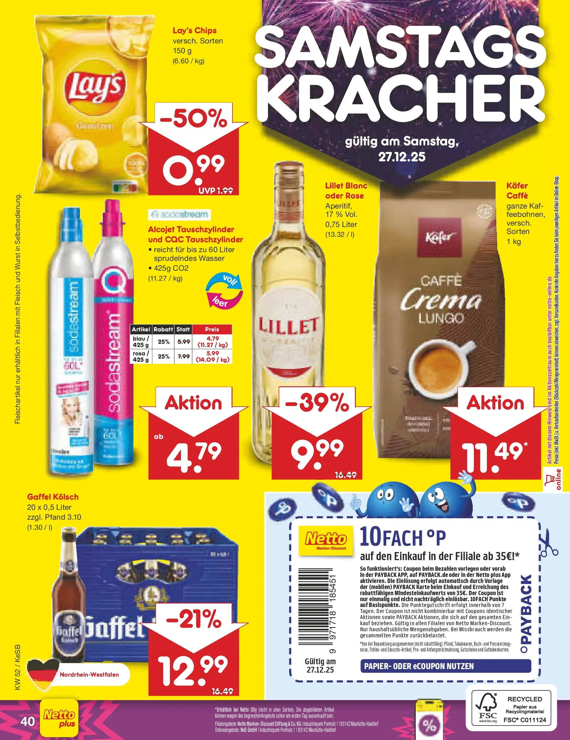 Netto Marken-Discount prospekt Bonn	 (ab 22.12.2025) » Angebote | Seite: 44 | Produkte: Lillet, Wasser, Chips, Fleisch