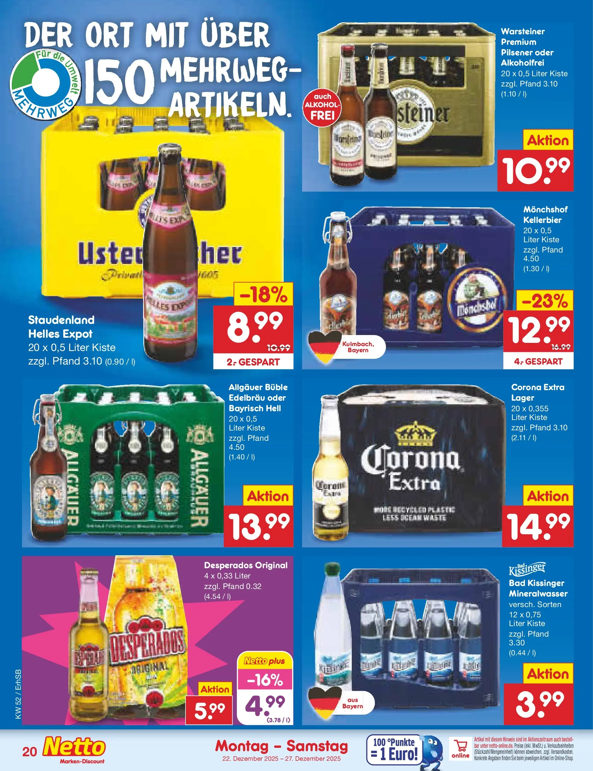 Netto Marken-Discount prospekt Metten	 (ab 22.12.2025) » Angebote | Seite: 20 | Produkte: Bad, Mineralwasser, Warsteiner, Desperados