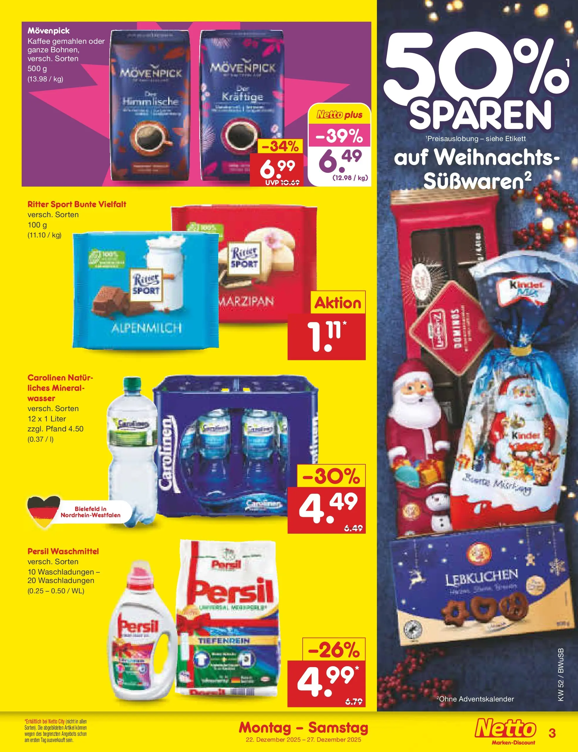 Netto Marken-Discount prospekt Stemwede-Dielingen	 (ab 21.12.2025) » Angebote | Seite: 3 | Produkte: Wasser, Waschmittel, Movenpick kaffee, Persil
