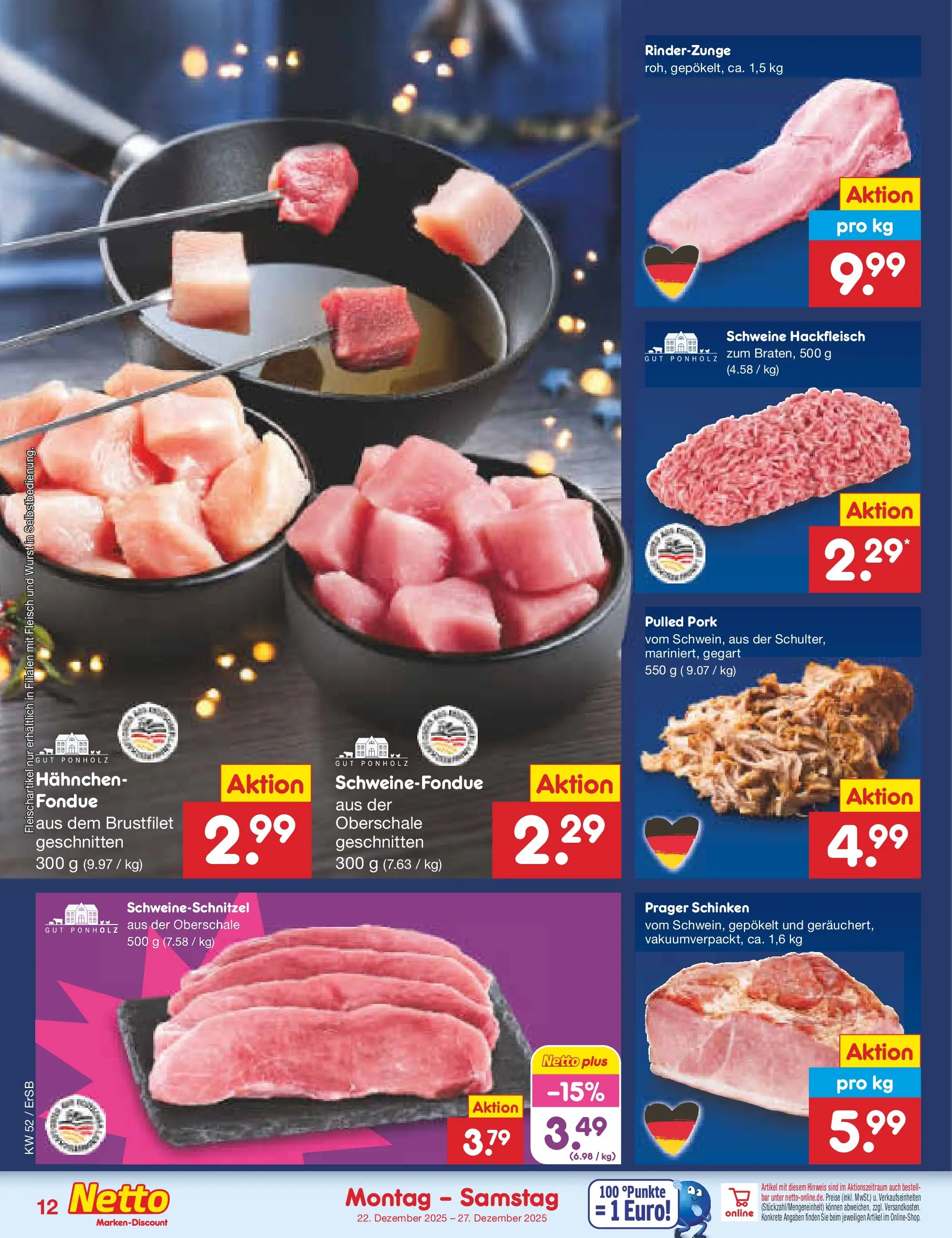 Netto Marken-Discount prospekt Nordhausen	 (ab 22.12.2025) » Angebote | Seite: 12 | Produkte: Wurst, Schinken, Fondue, Fleisch