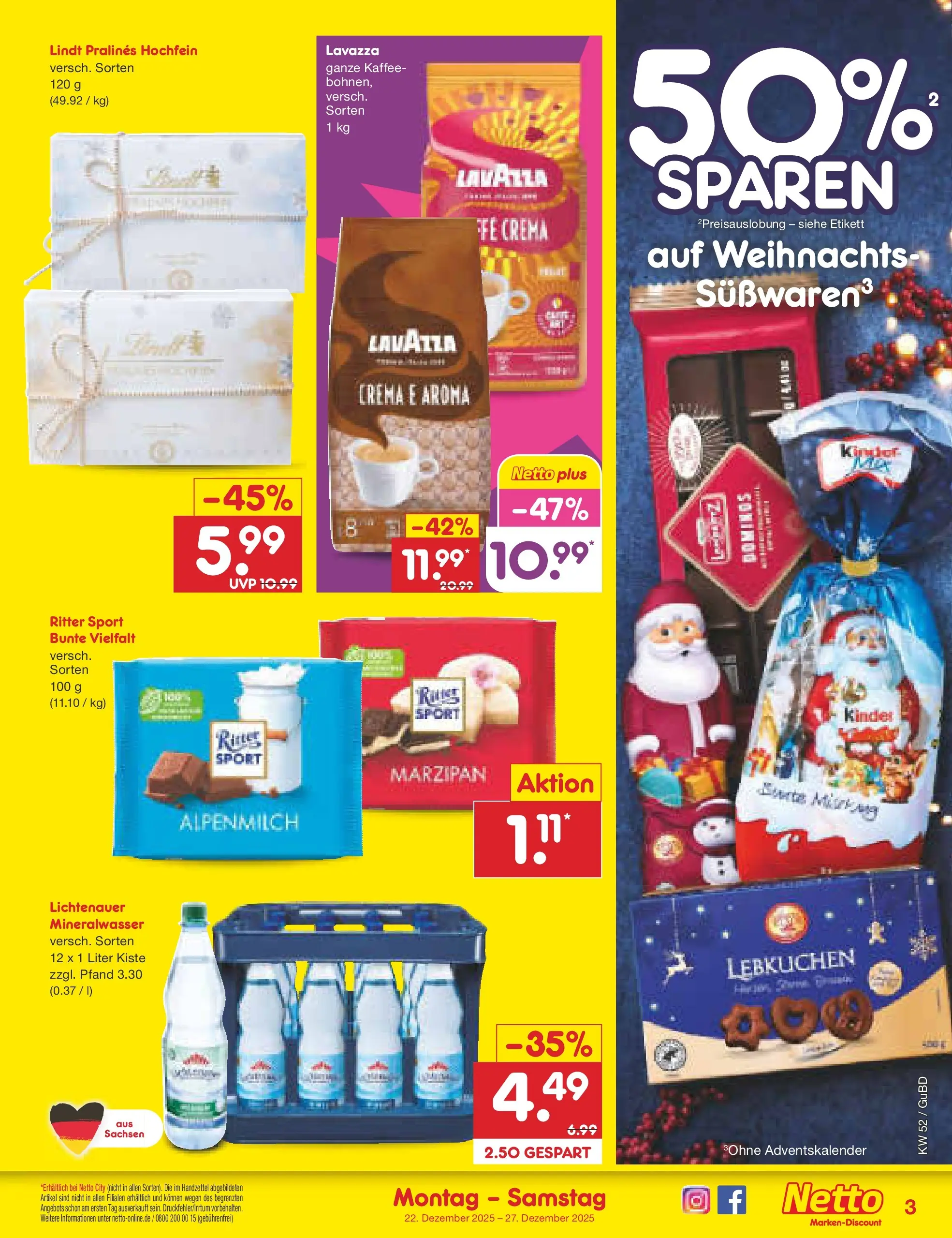 Netto Marken-Discount prospekt Augustusburg	 (ab 22.12.2025) » Angebote | Seite: 3 | Produkte: Kaffee, Ritter sport, Mineralwasser, Lindt