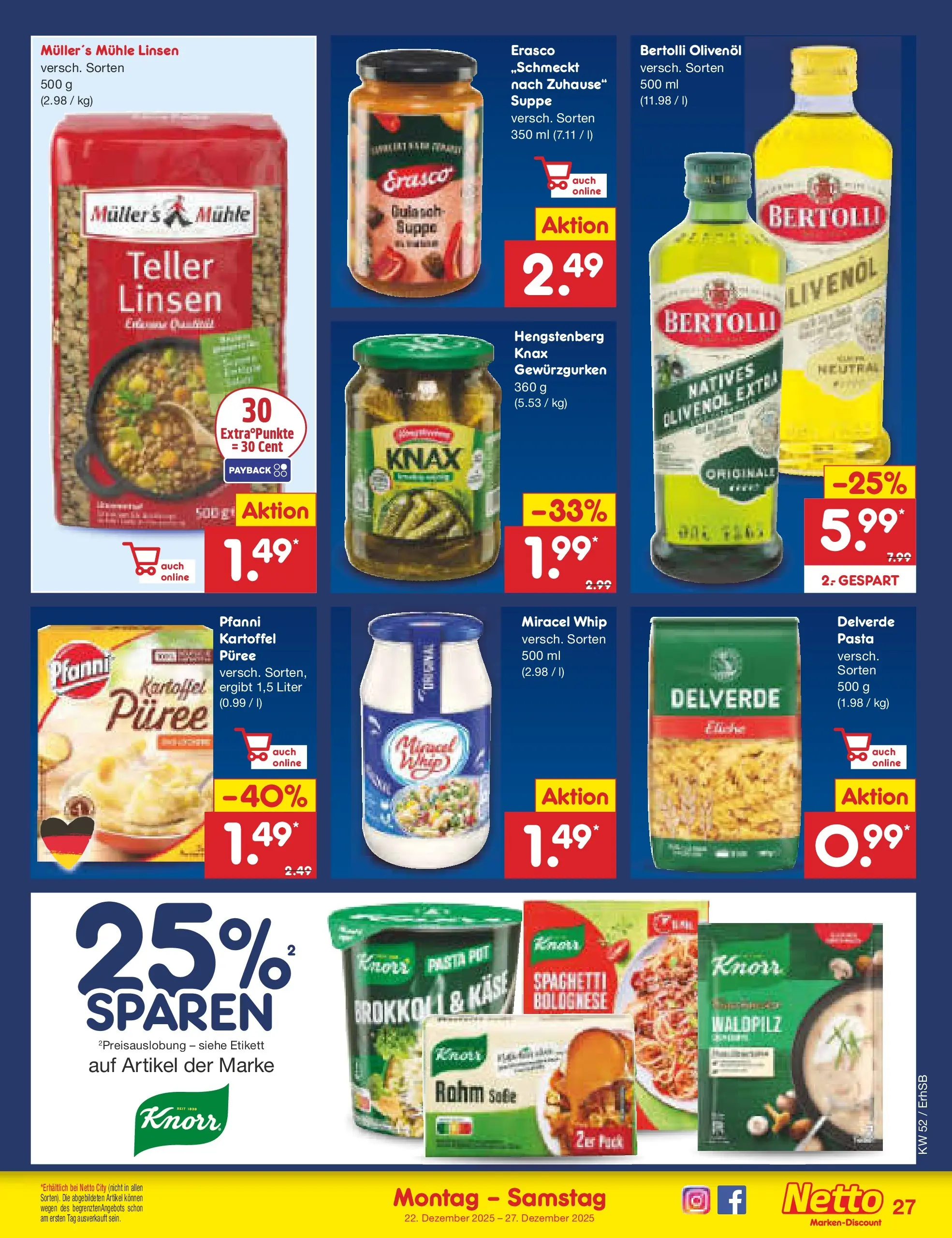 Netto Marken-Discount prospekt Metten	 (ab 22.12.2025) » Angebote | Seite: 27 | Produkte: Käse, Olivenol, Bertolli olivenol, Brokkoli