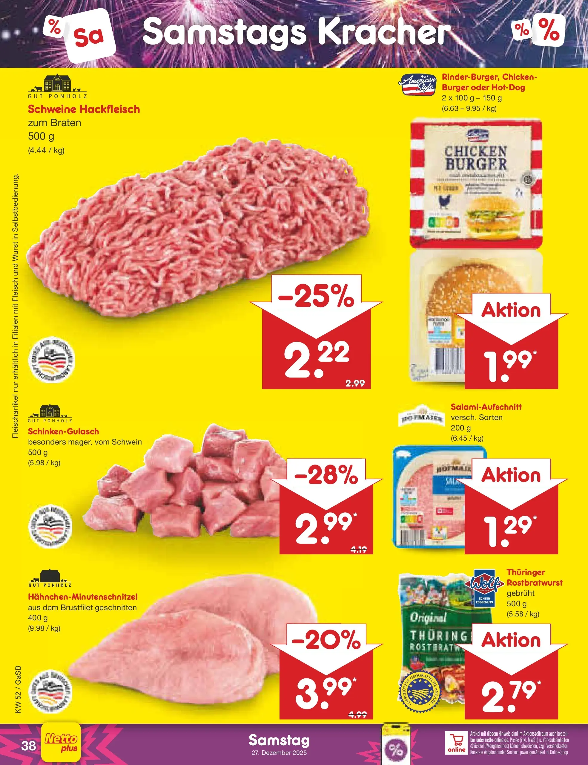 Netto Marken-Discount prospekt Bremen-Lesum	 (ab 22.12.2025) » Angebote | Seite: 42 | Produkte: Burger, Wurst, Fleisch, Hackfleisch