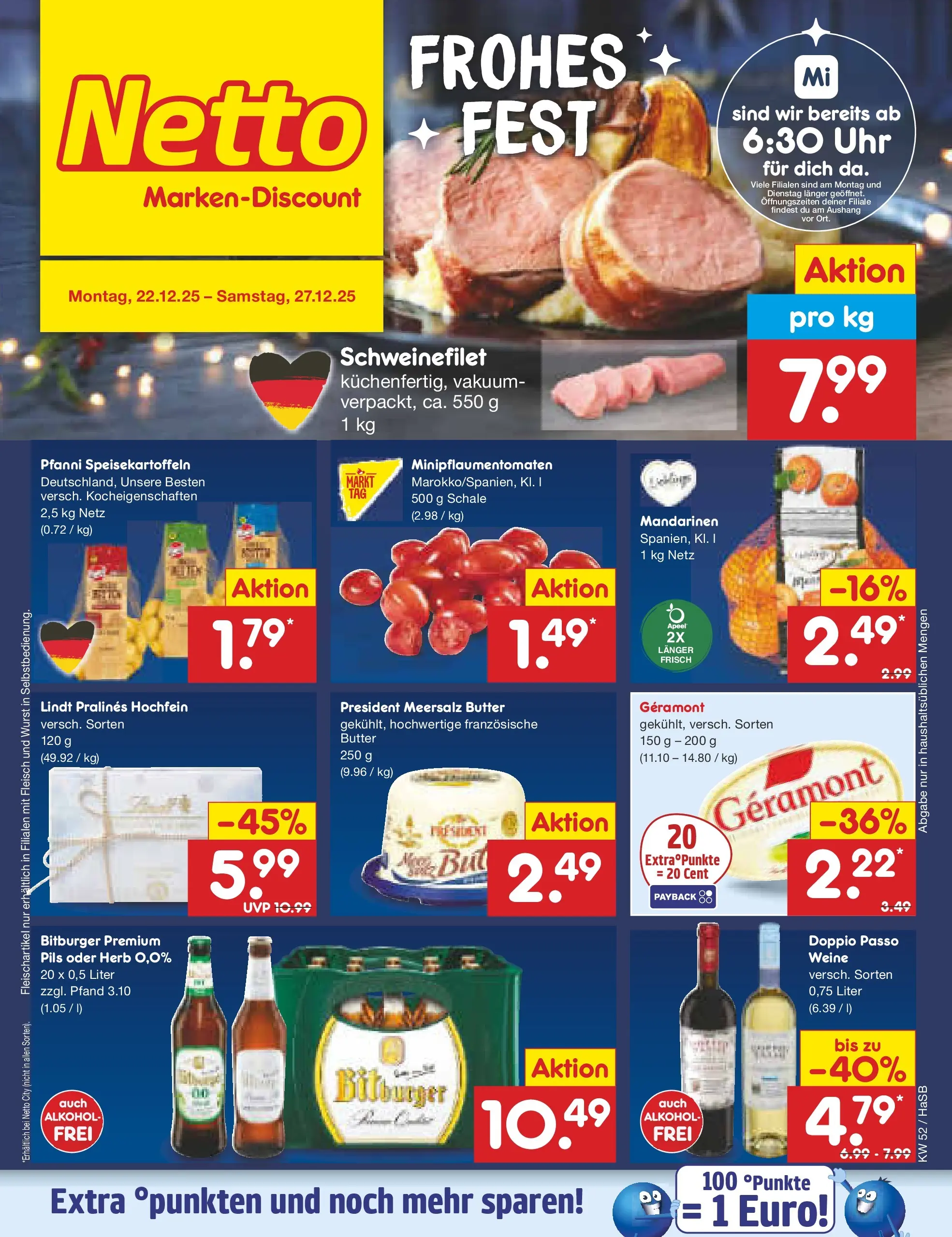 Netto Marken-Discount prospekt Wuppertal	 (ab 22.12.2025) » Angebote | Seite: 1 | Produkte: Pils, Wurst, Lindt, Fleisch
