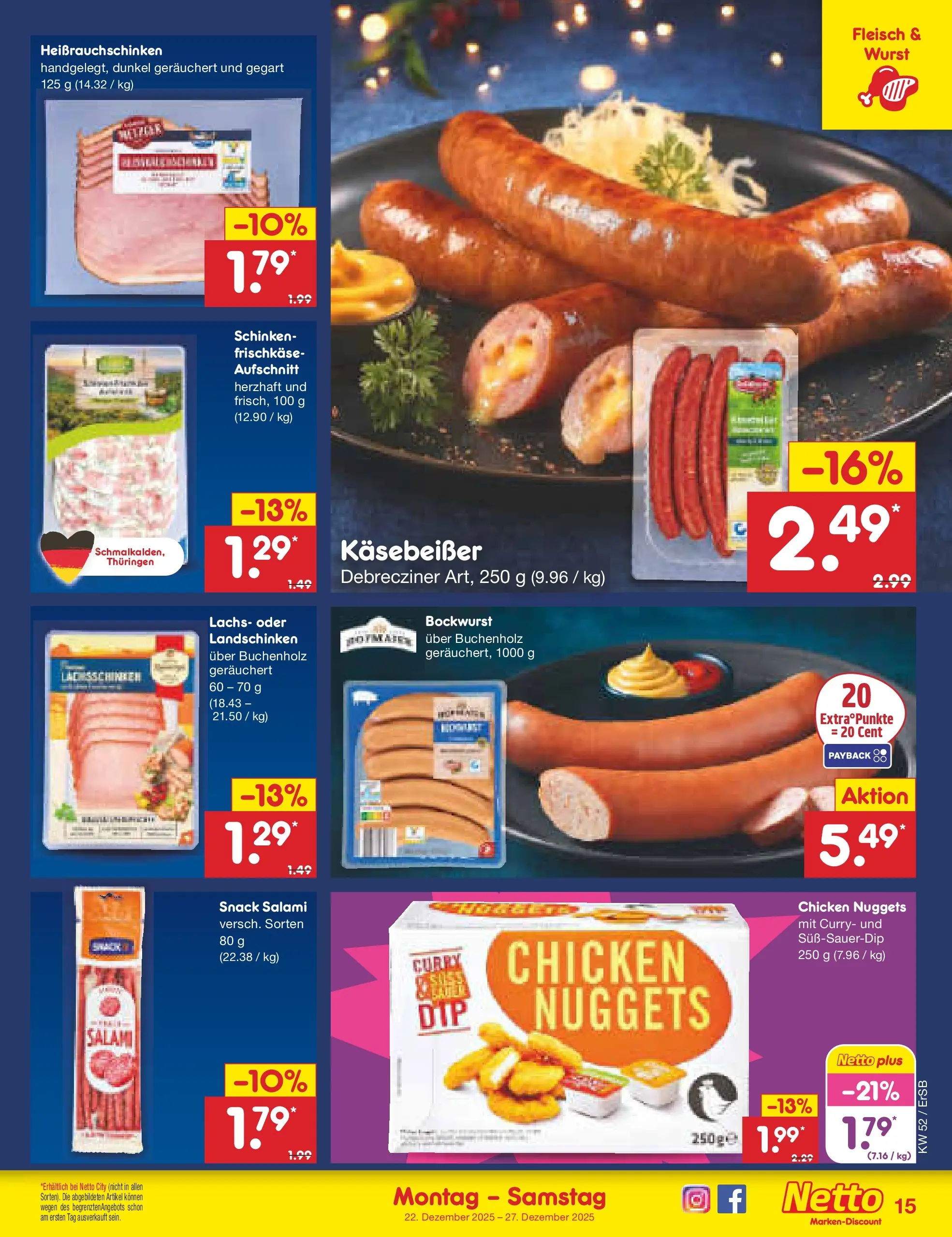 Netto Marken-Discount prospekt Nordhausen	 (ab 22.12.2025) » Angebote | Seite: 15 | Produkte: Salami, Schinken, Fleisch, Frischkase