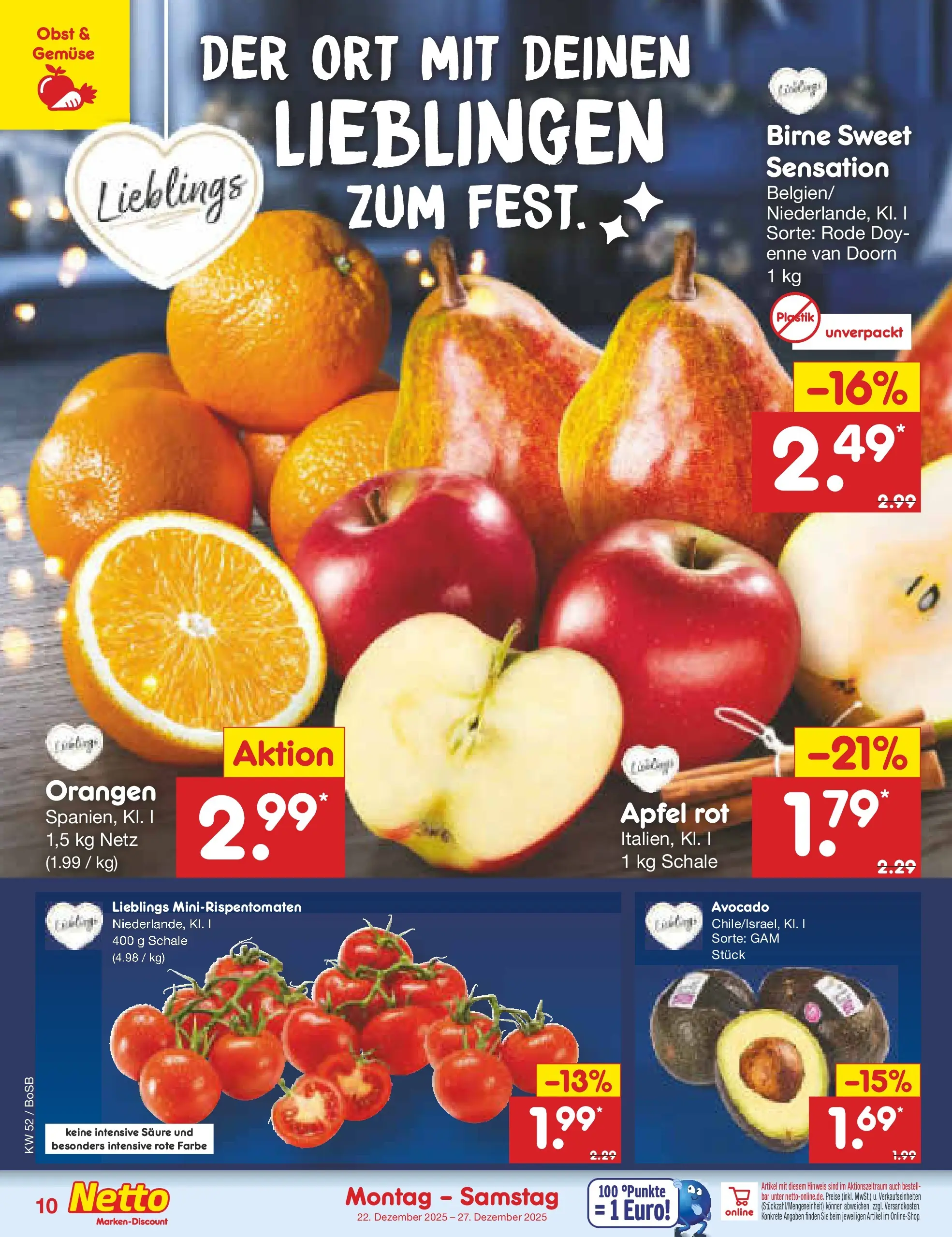 Netto Marken-Discount prospekt Stadtlohn	 (ab 22.12.2025) » Angebote | Seite: 10 | Produkte: Orangen, Avocado, Obst, Birne