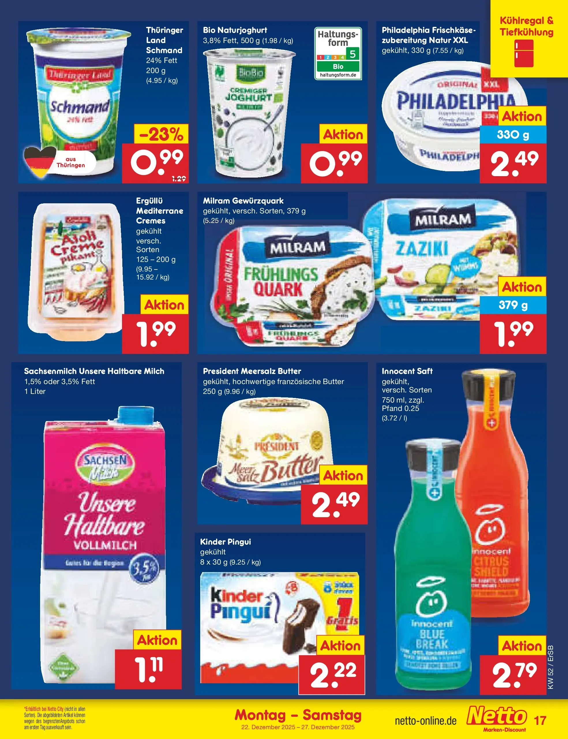 Netto Marken-Discount prospekt Nordhausen	 (ab 22.12.2025) » Angebote | Seite: 21 | Produkte: Quark, Haltbare milch, Creme, Milram