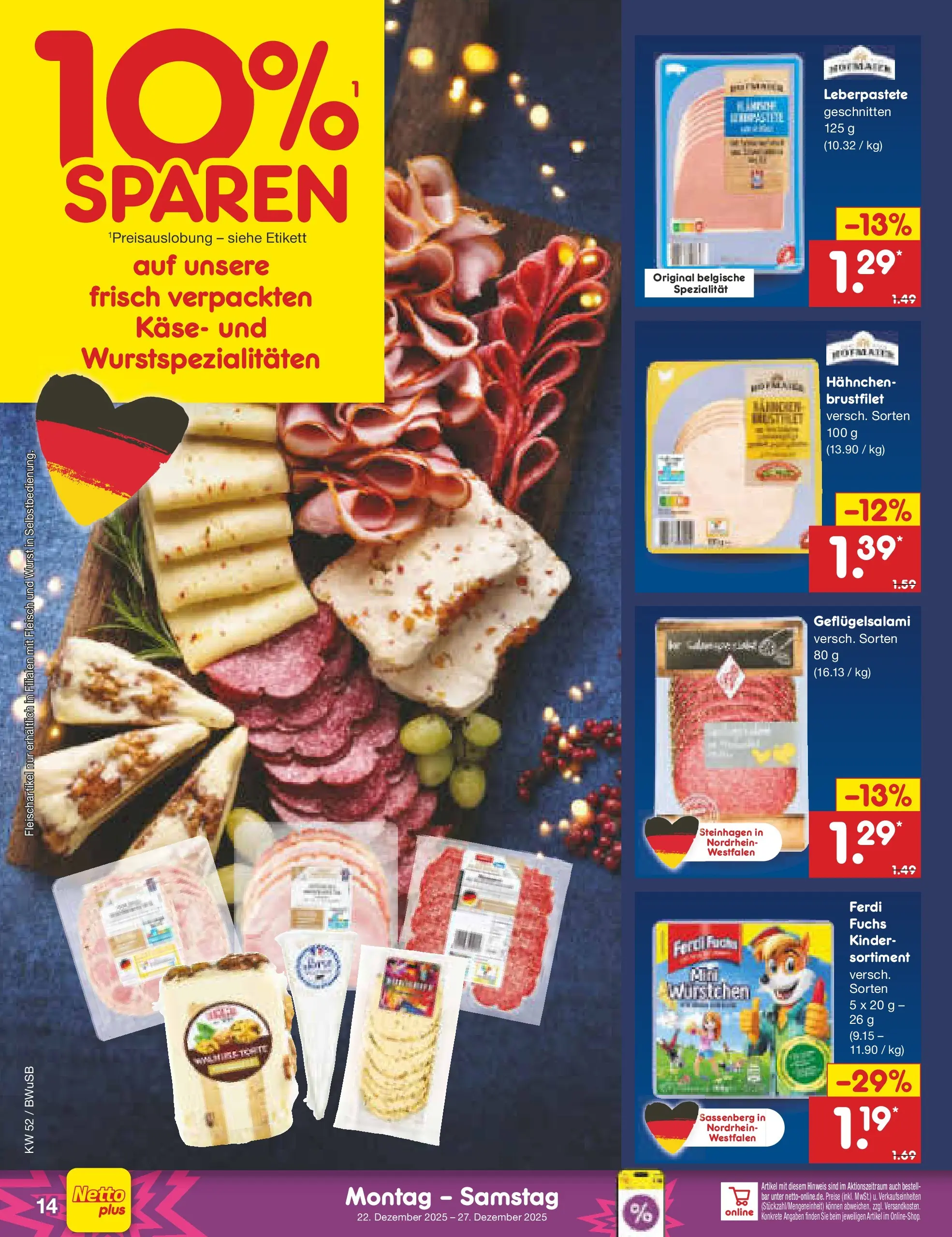 Netto Marken-Discount prospekt Stemwede-Dielingen	 (ab 21.12.2025) » Angebote | Seite: 14 | Produkte: Hahnchen, Käse, Wurst, Fleisch