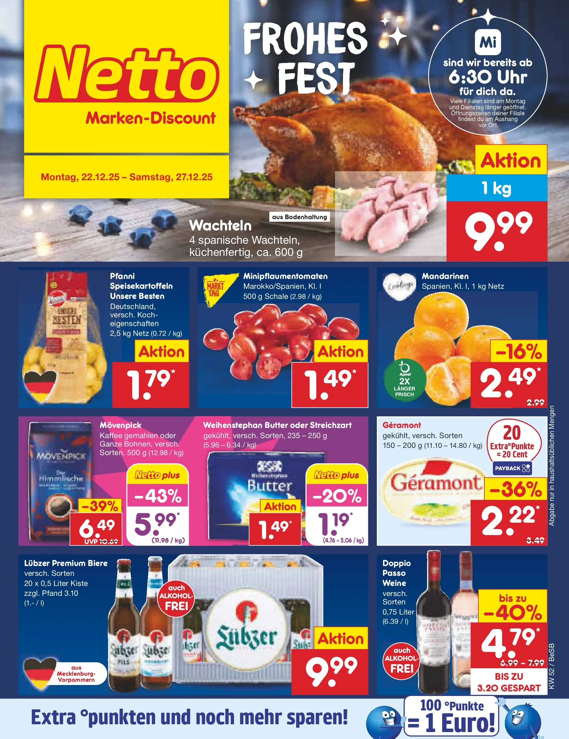 Netto Marken-Discount prospekt Kremmen	 (ab 22.12.2025) » Angebote | Seite: 1 | Produkte: Butter, Kaffee, Mandarinen, Uhr
