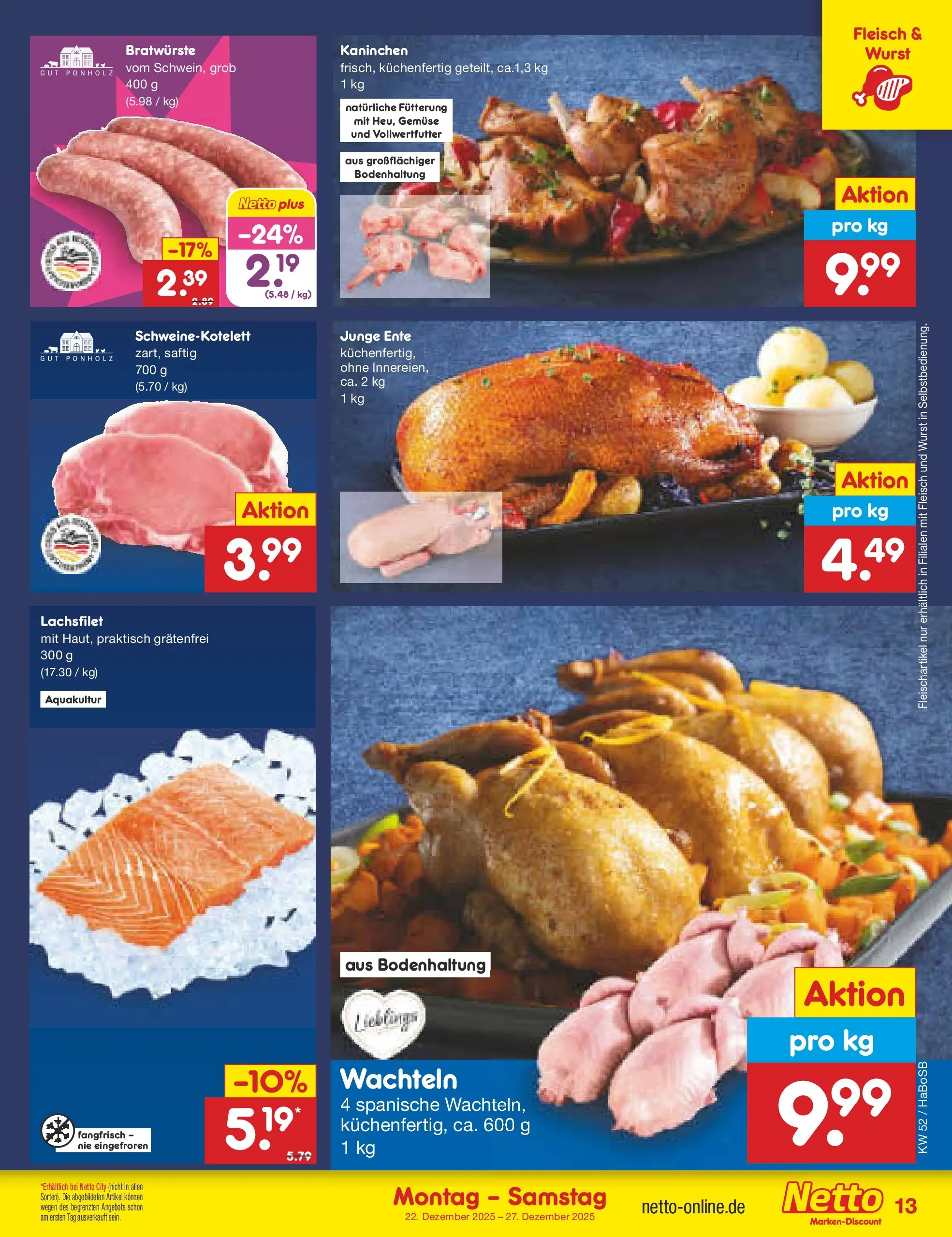 Netto Marken-Discount prospekt Stadtlohn	 (ab 22.12.2025) » Angebote | Seite: 13 | Produkte: Kaninchen, Gemüse, Fleisch, Ente