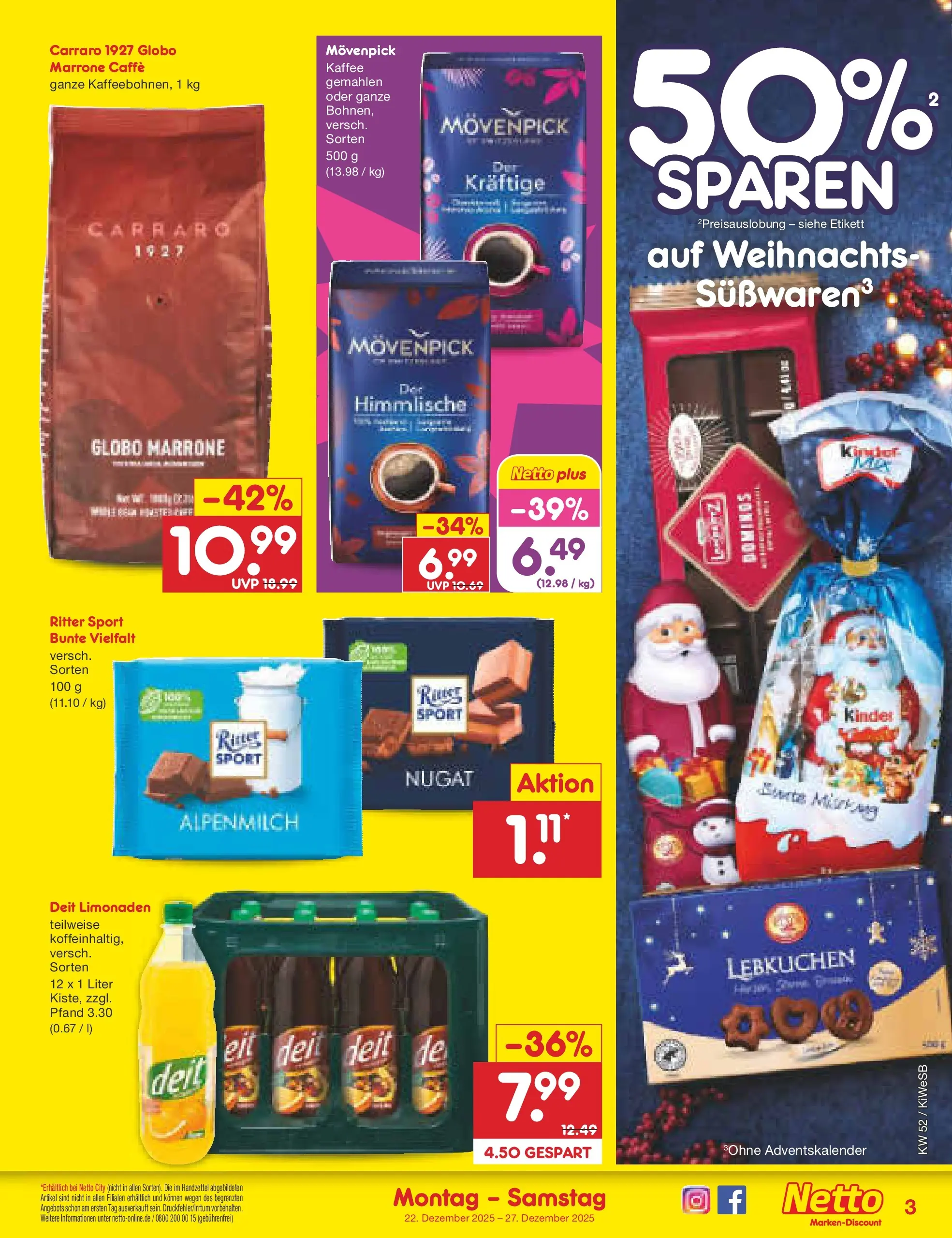 Netto Marken-Discount prospekt Bad Friedrichshall	 (ab 22.12.2025) » Angebote | Seite: 3 | Produkte: Kaffee, Ritter sport