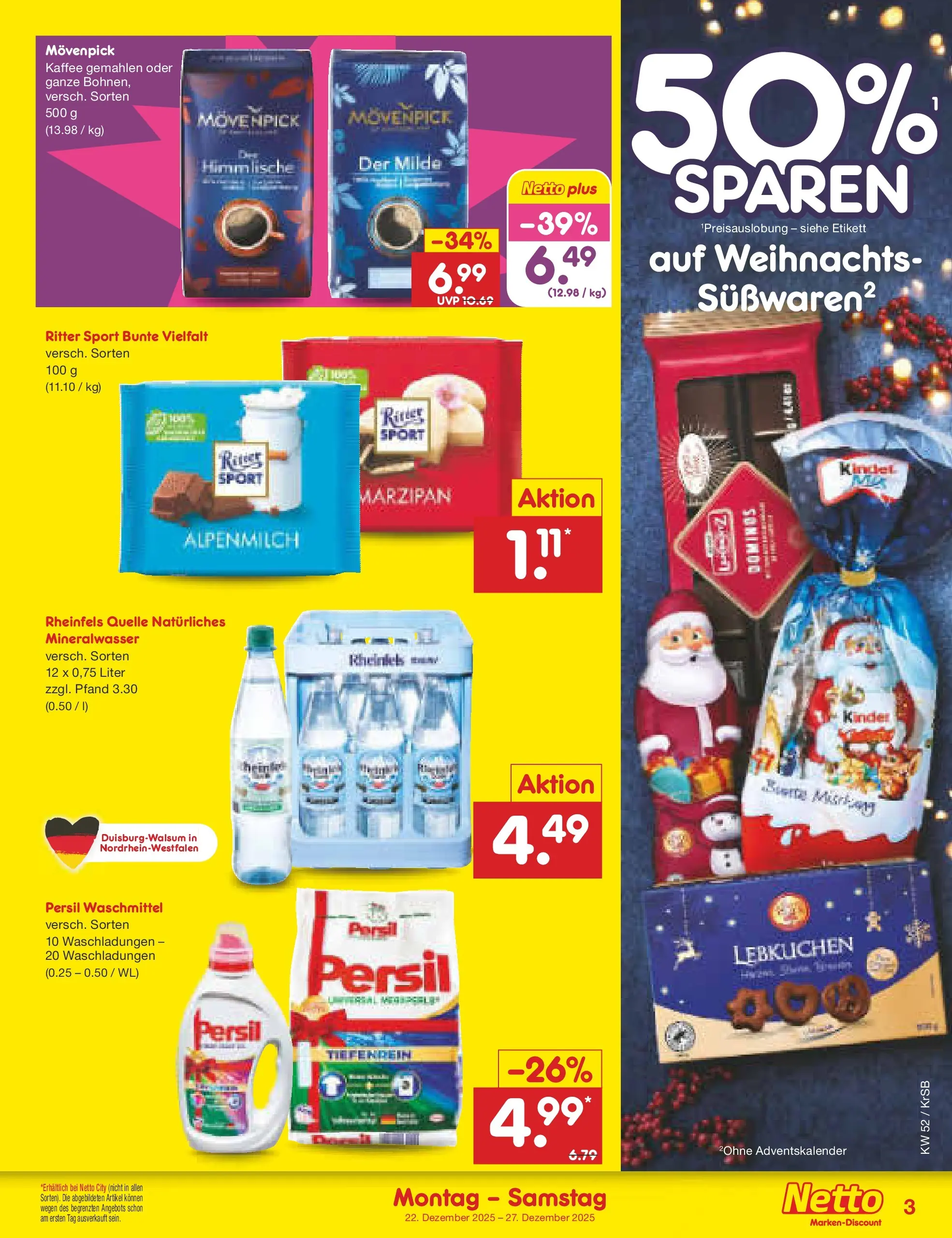 Netto Marken-Discount prospekt Jüchen	 (ab 22.12.2025) » Angebote | Seite: 3 | Produkte: Kaffee, Ritter sport, Mineralwasser, Persil