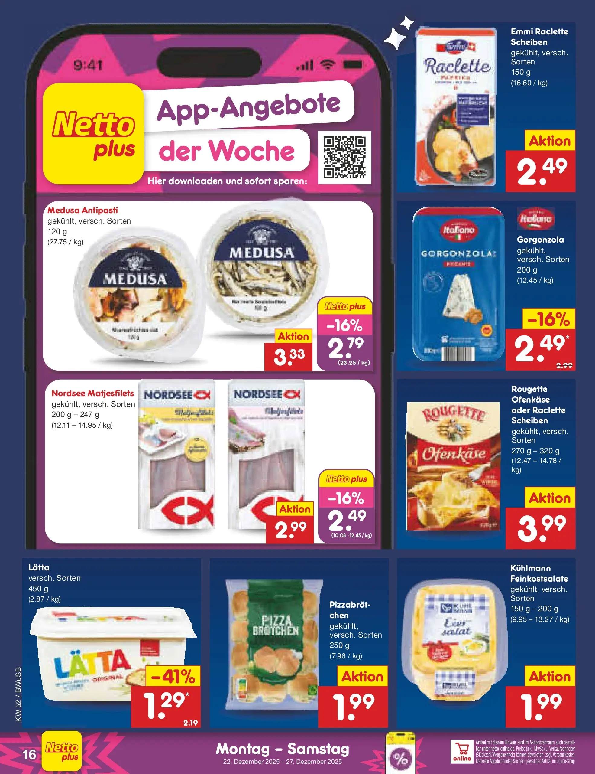 Netto Marken-Discount prospekt Stemwede-Dielingen	 (ab 21.12.2025) » Angebote | Seite: 16 | Produkte: Eier, Lätta, Raclette