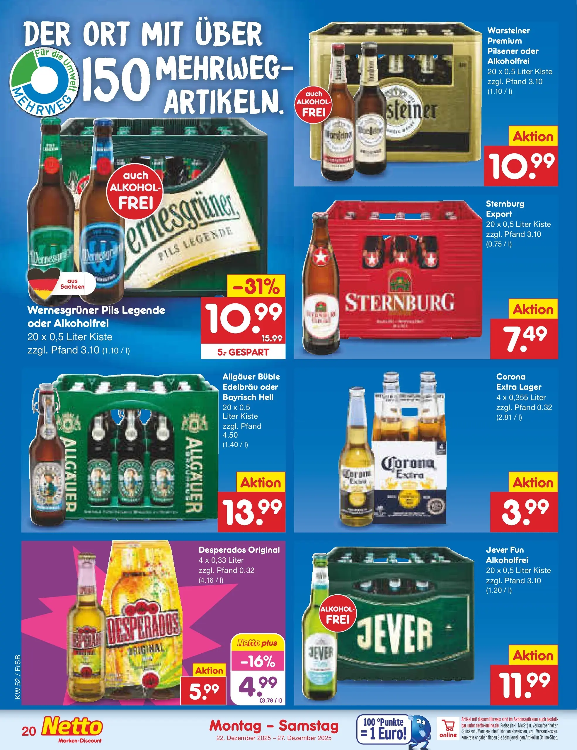 Netto Marken-Discount prospekt Nordhausen	 (ab 22.12.2025) » Angebote | Seite: 24 | Produkte: Pils, Wernesgruner, Warsteiner, Jever