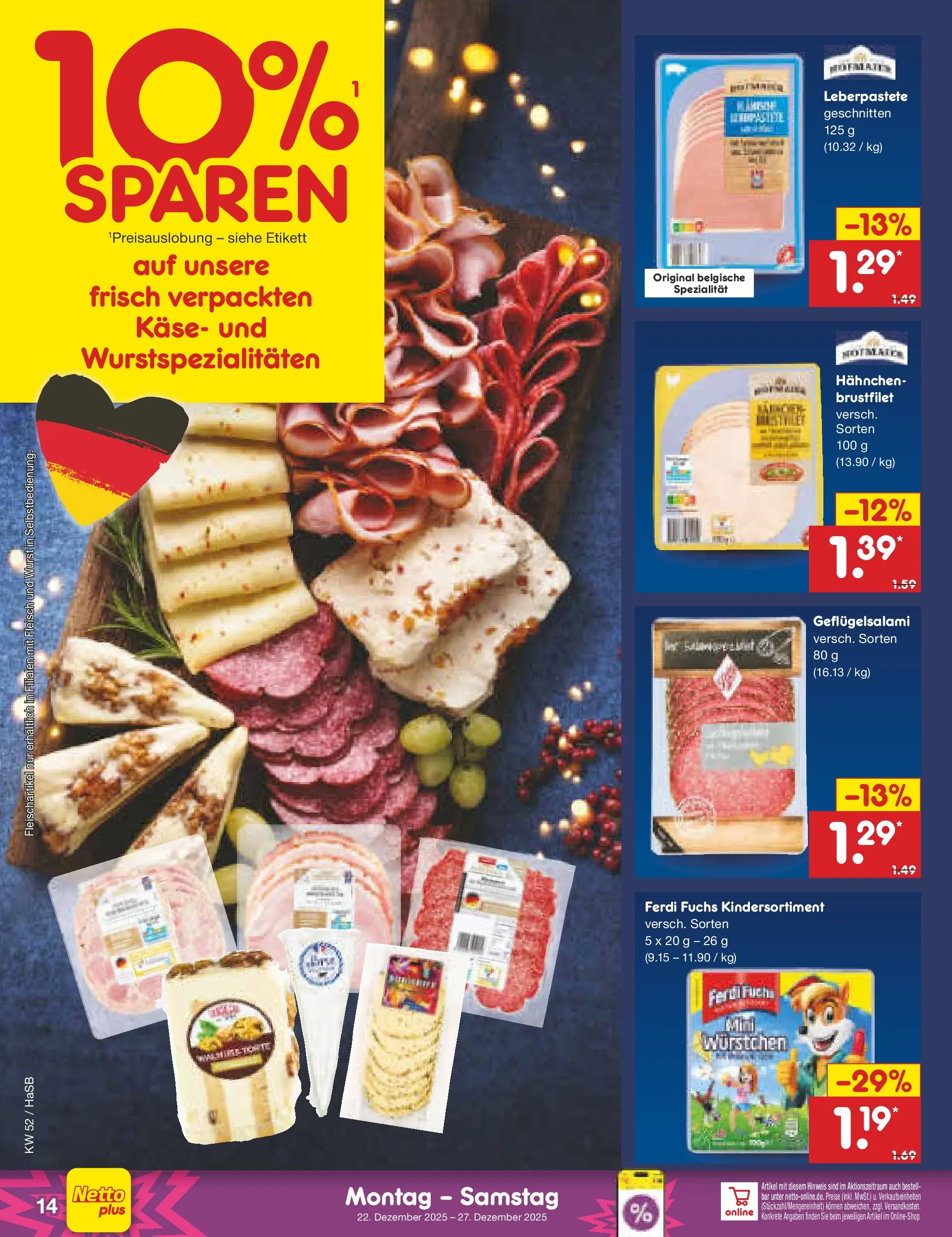 Netto Marken-Discount prospekt Wuppertal	 (ab 22.12.2025) » Angebote | Seite: 14 | Produkte: Hahnchen, Käse, Wurst, Fleisch