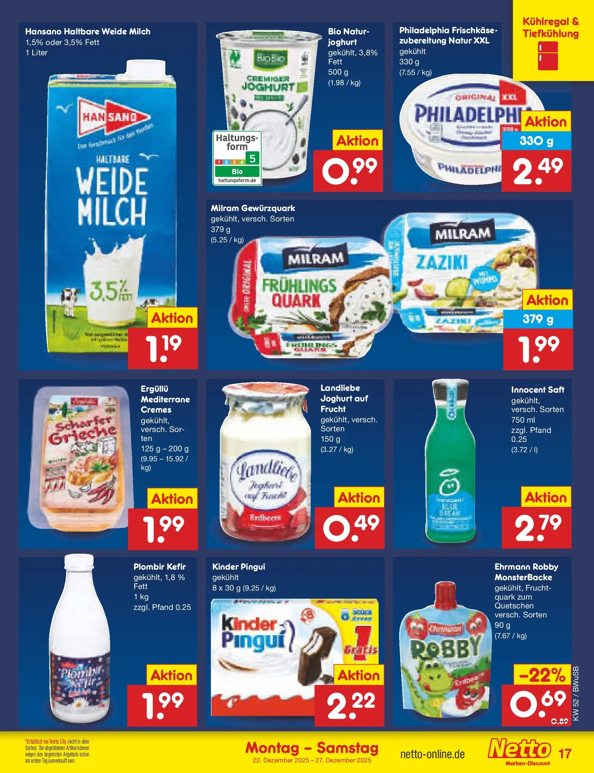 Netto Marken-Discount prospekt Stemwede-Dielingen	 (ab 21.12.2025) » Angebote | Seite: 17 | Produkte: Kefir, Quark, Philadelphia, Milram