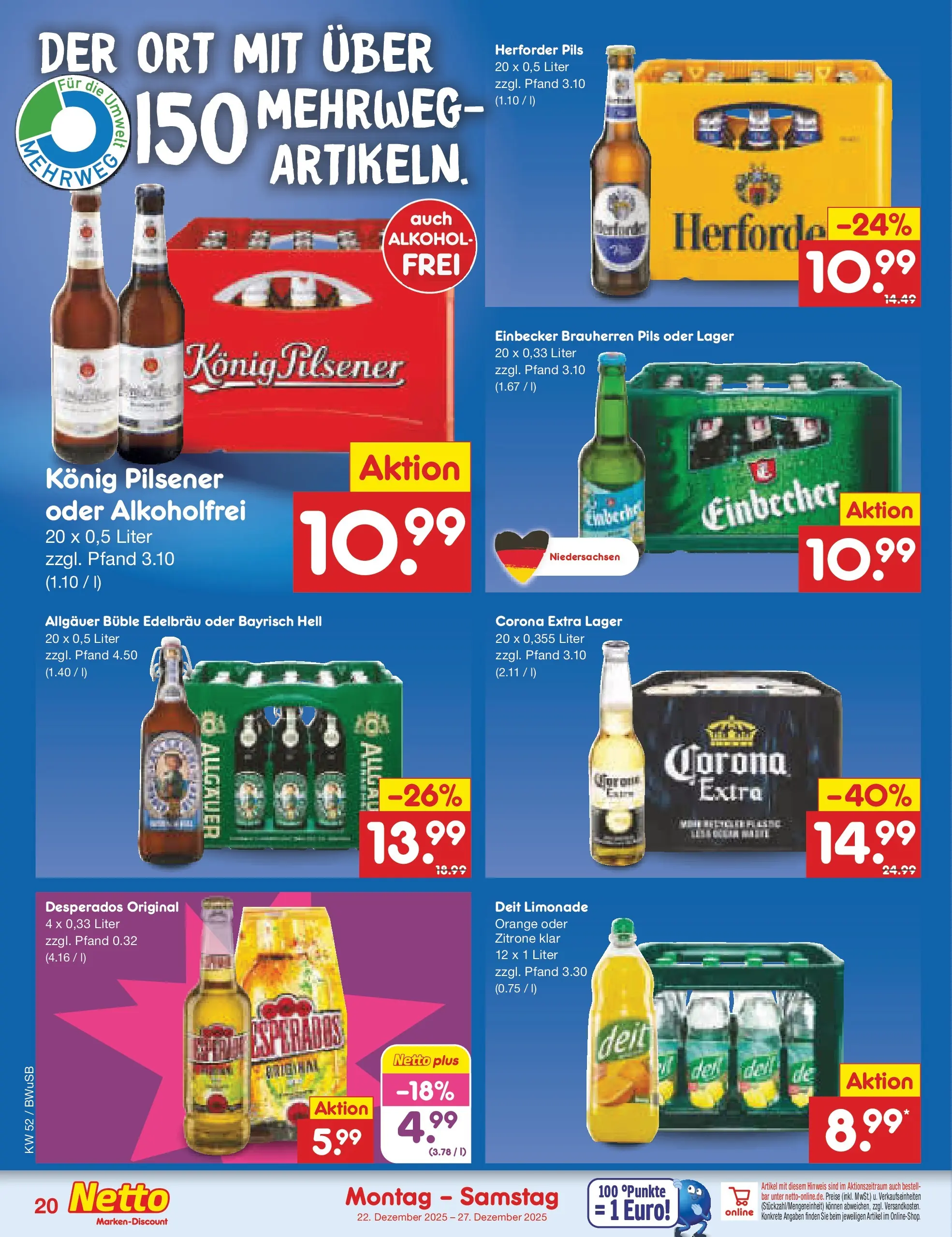 Netto Marken-Discount prospekt Stemwede-Dielingen	 (ab 21.12.2025) » Angebote | Seite: 20 | Produkte: Konig pilsener, Pils, Limonade, Desperados
