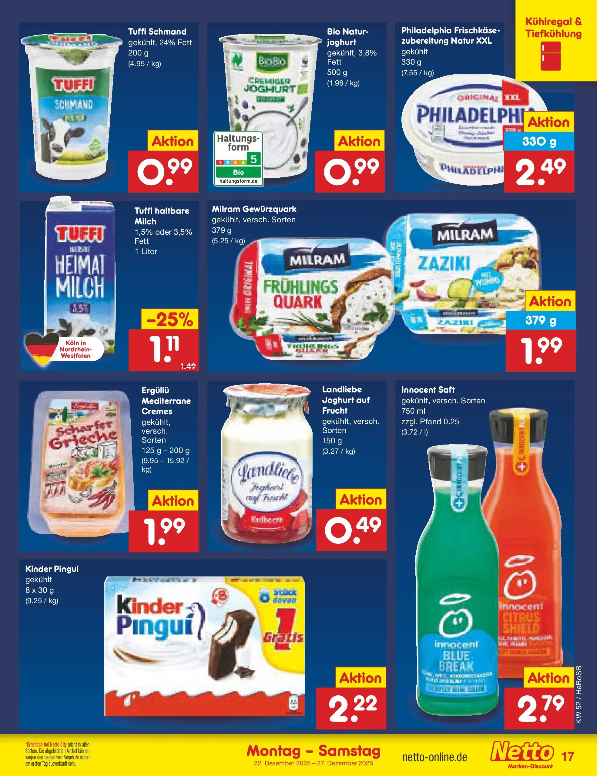 Netto Marken-Discount prospekt Stadtlohn	 (ab 22.12.2025) » Angebote | Seite: 17 | Produkte: Quark, Joghurt, Philadelphia, Saft