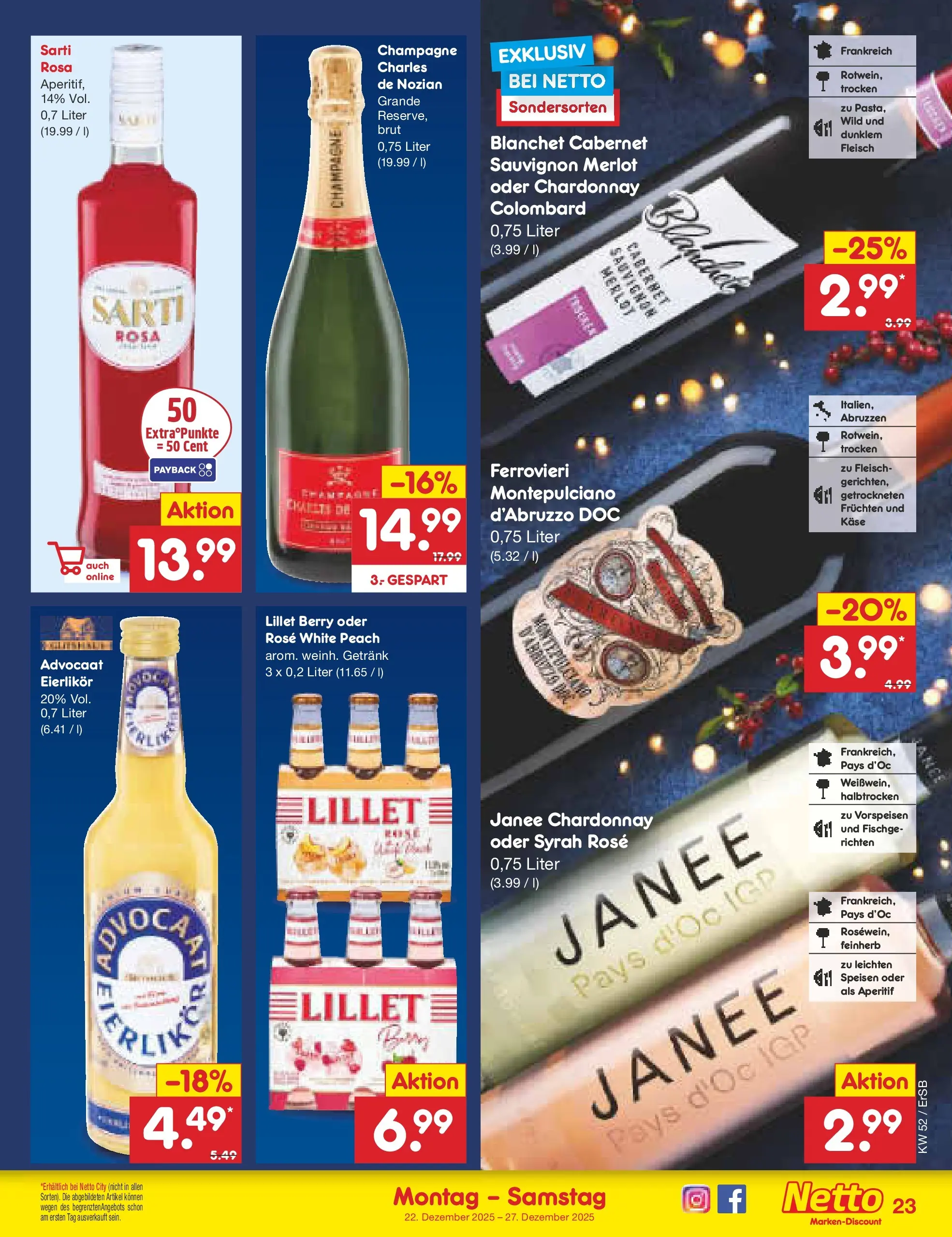 Netto Marken-Discount prospekt Nordhausen	 (ab 22.12.2025) » Angebote | Seite: 27 | Produkte: Käse, Merlot, Lillet, Fleisch