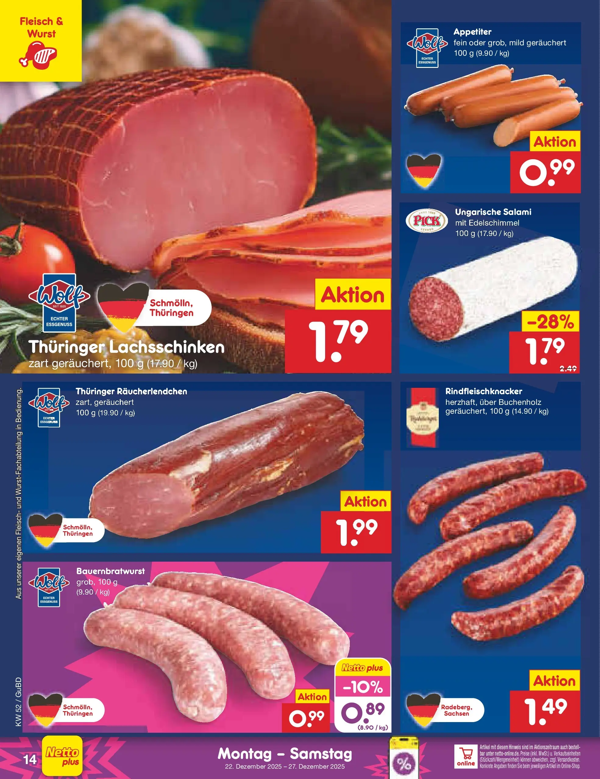 Netto Marken-Discount prospekt Augustusburg	 (ab 22.12.2025) » Angebote | Seite: 14 | Produkte: Wurst, Salami, Fleisch
