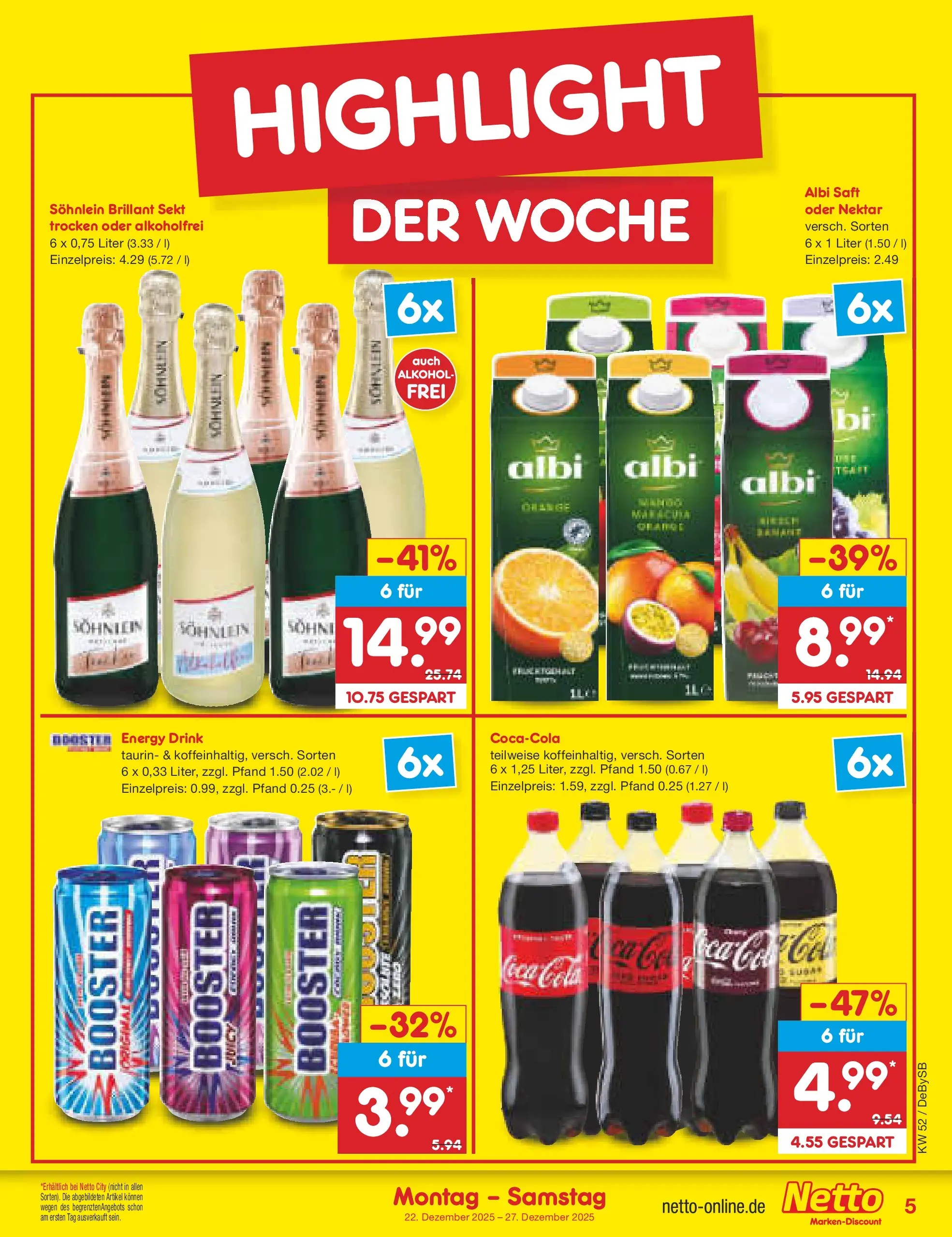 Netto Marken-Discount prospekt Thierhaupten	 (ab 22.12.2025) » Angebote | Seite: 5 | Produkte: Coca cola, Cola, Energy, Saft