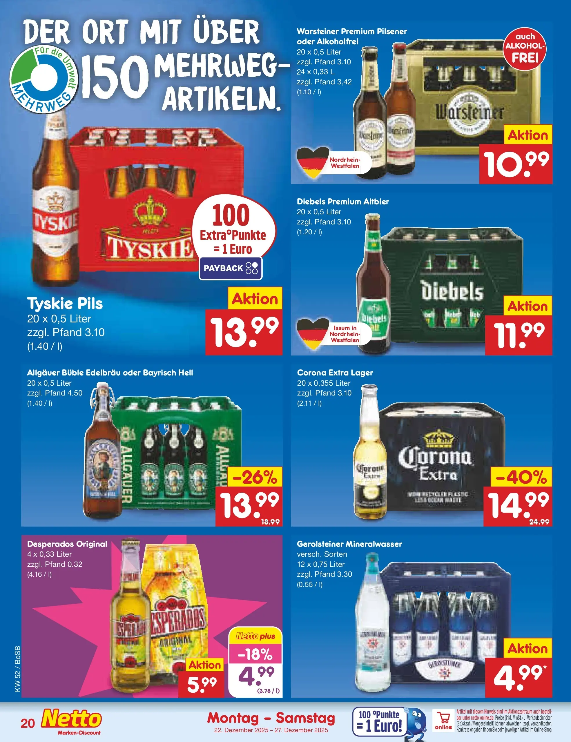 Netto Marken-Discount prospekt Stadtlohn	 (ab 22.12.2025) » Angebote | Seite: 20 | Produkte: Pils, Warsteiner, Diebels, Gerolsteiner