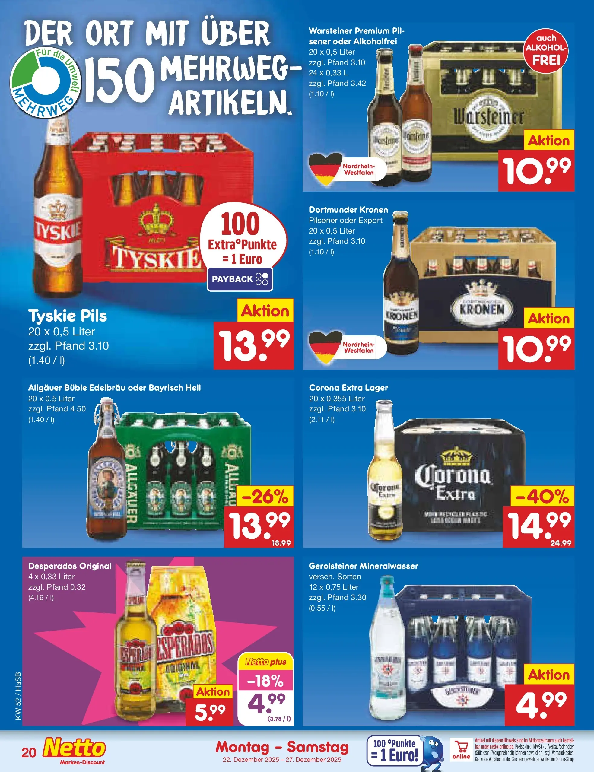 Netto Marken-Discount prospekt Wuppertal	 (ab 22.12.2025) » Angebote | Seite: 20 | Produkte: Tyskie, Mineralwasser, Desperados, Gerolsteiner