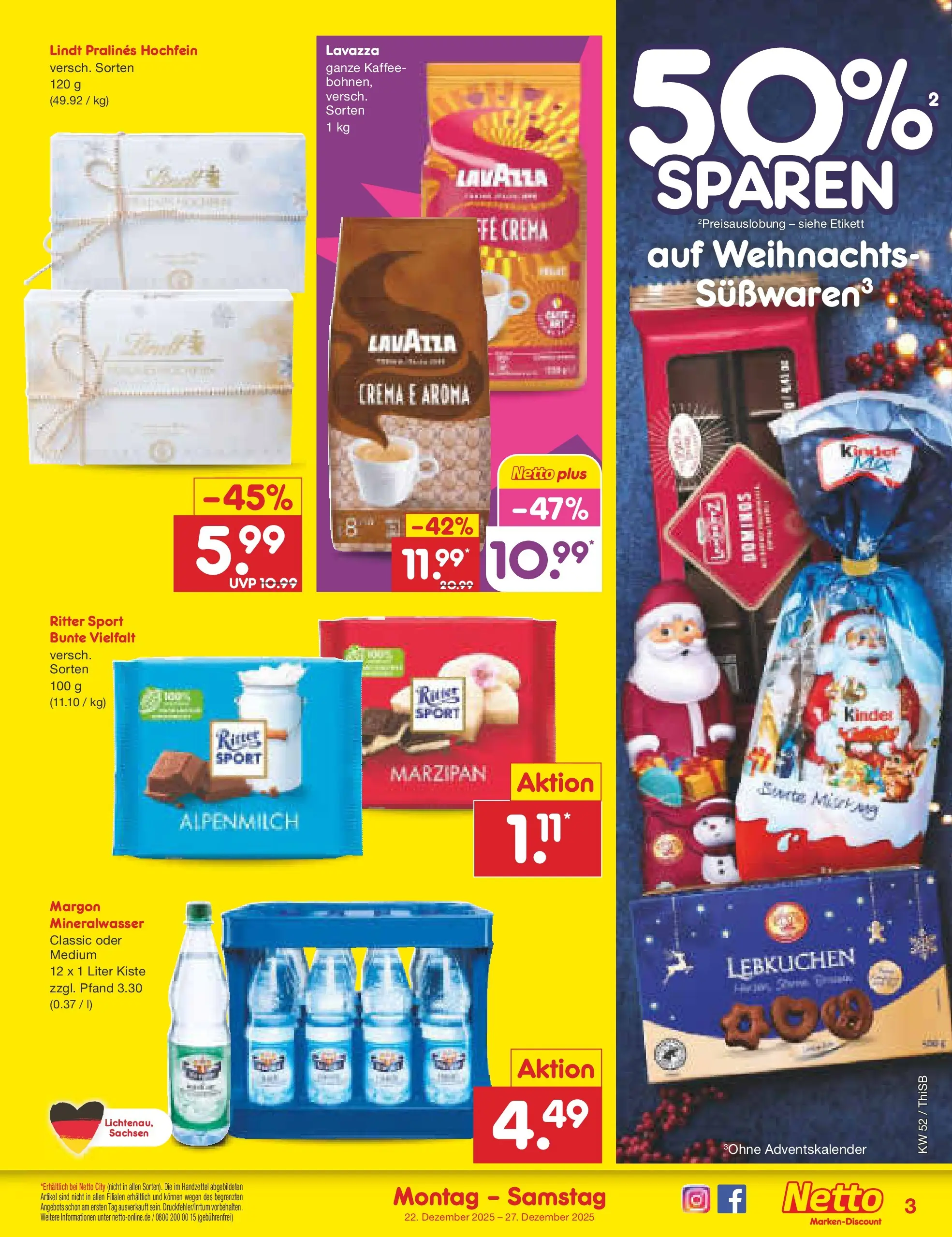 Netto Marken-Discount prospekt Pirna	 (ab 22.12.2025) » Angebote | Seite: 3 | Produkte: Kaffee, Ritter sport, Mineralwasser, Lindt