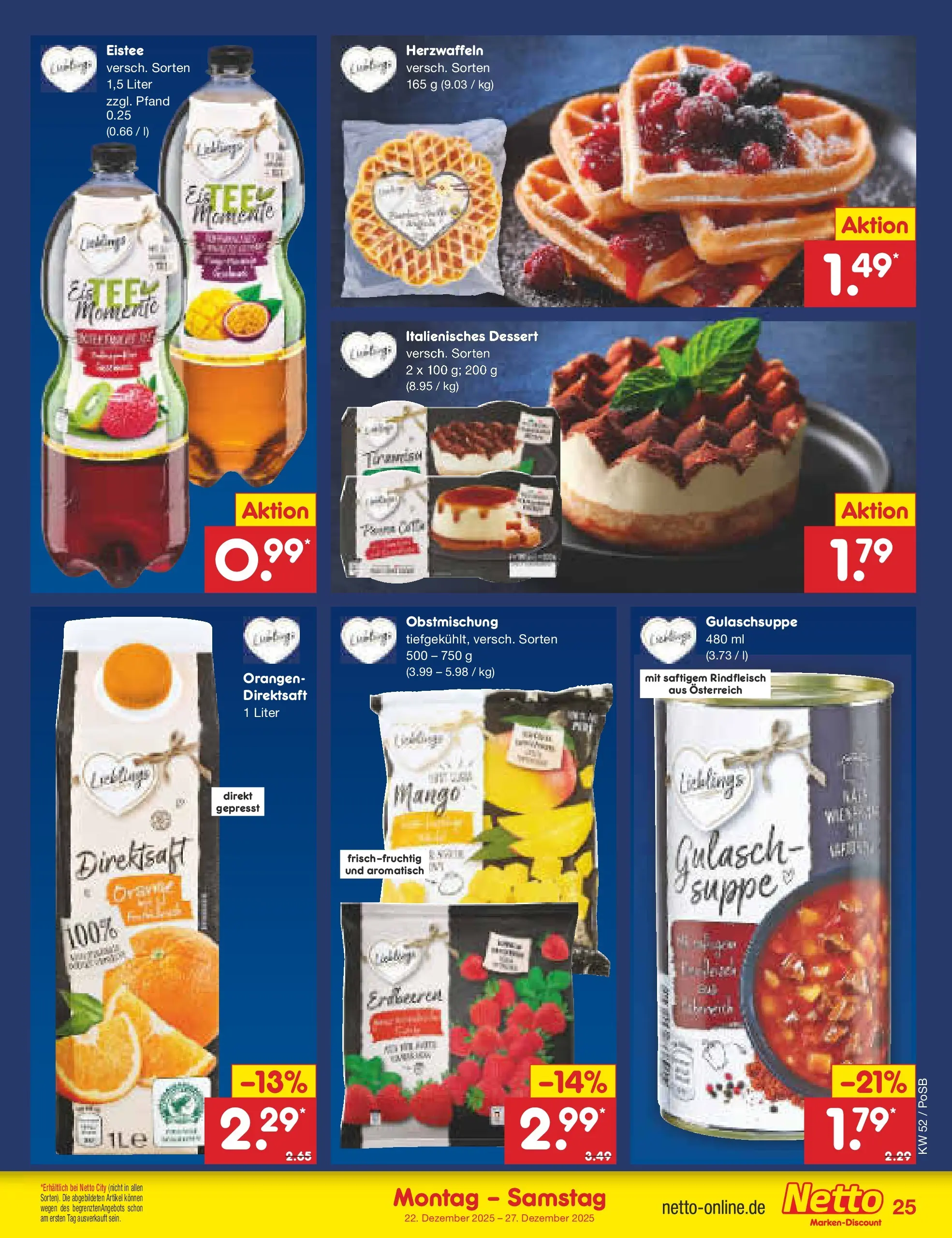 Netto Marken-Discount prospekt Regensburg	 (ab 22.12.2025) » Angebote | Seite: 25 | Produkte: Orangen, Gulasch, Mango, Rindfleisch