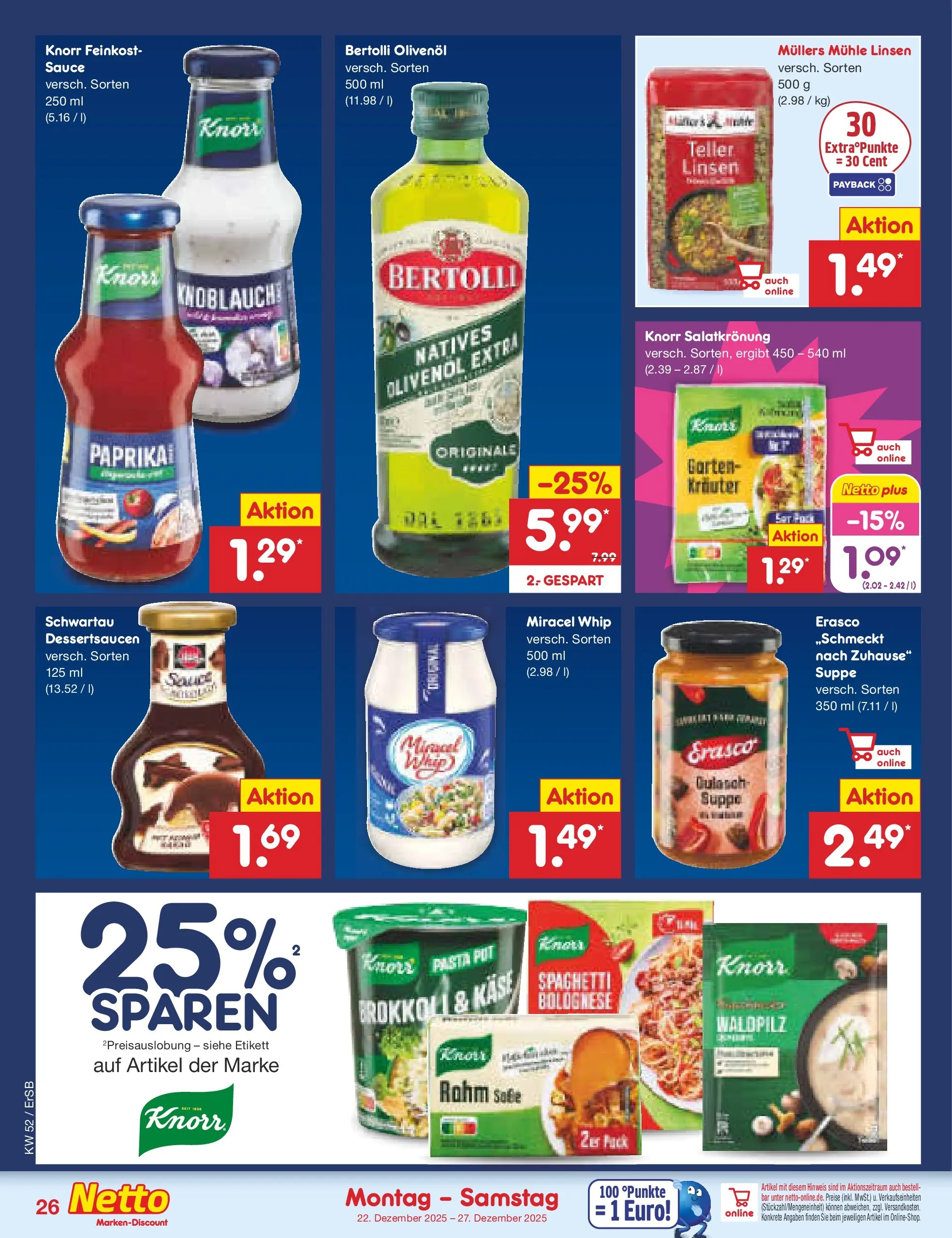 Netto Marken-Discount prospekt Nordhausen	 (ab 22.12.2025) » Angebote | Seite: 30 | Produkte: Käse, Bertolli olivenol, Brokkoli, Gulasch