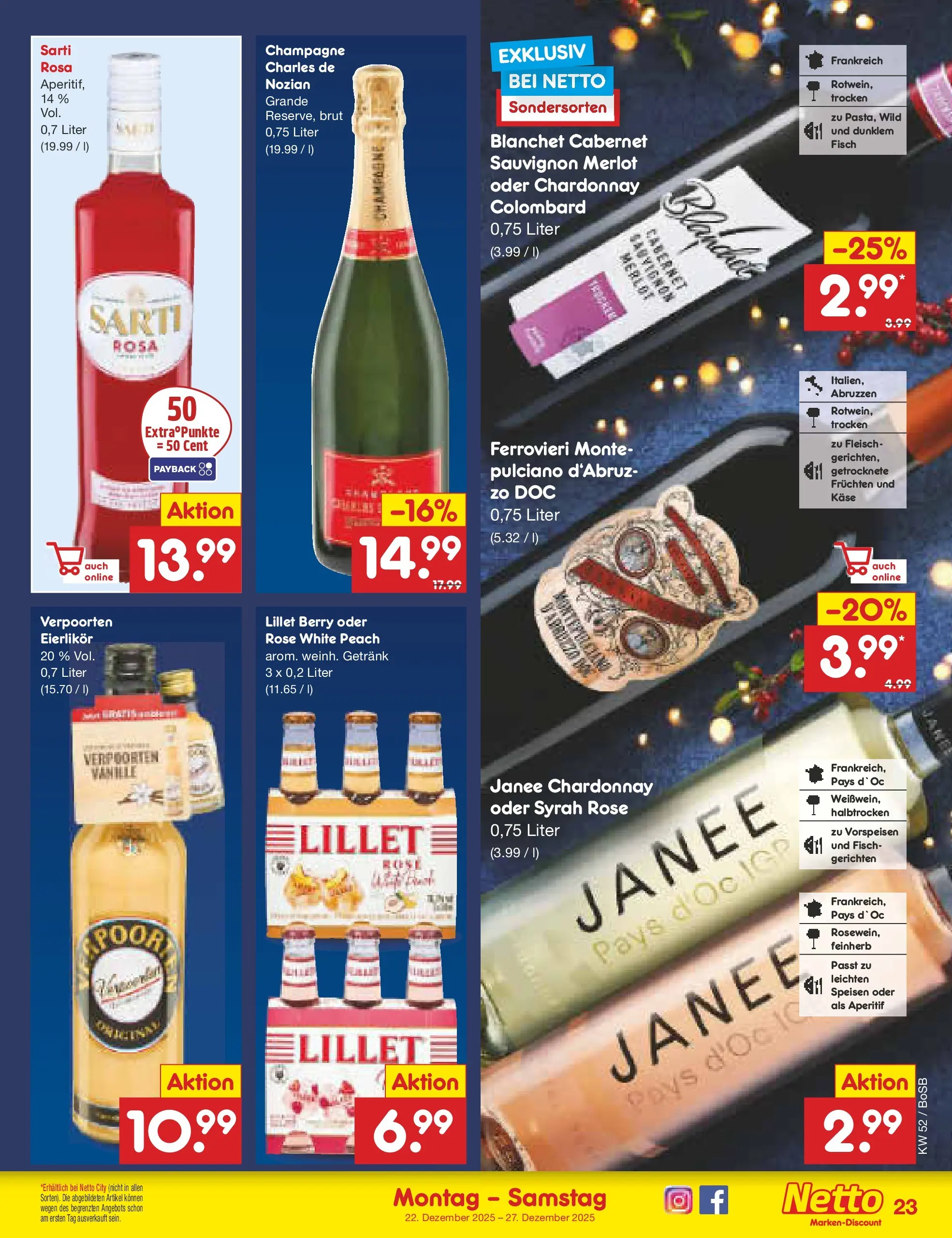 Netto Marken-Discount prospekt Stadtlohn	 (ab 22.12.2025) » Angebote | Seite: 23 | Produkte: Käse, Merlot, Lillet, Fisch