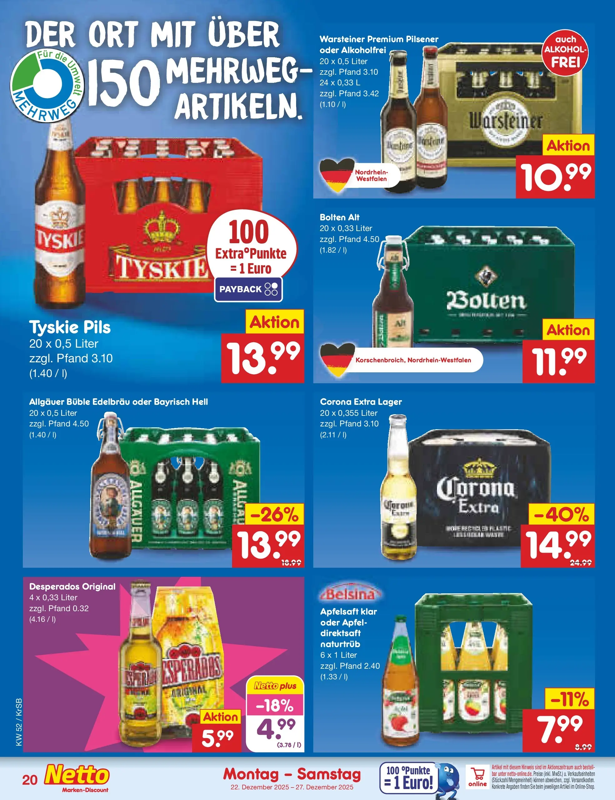 Netto Marken-Discount prospekt Jüchen	 (ab 22.12.2025) » Angebote | Seite: 20 | Produkte: Pils, Äpfel, Apfelsaft, Desperados