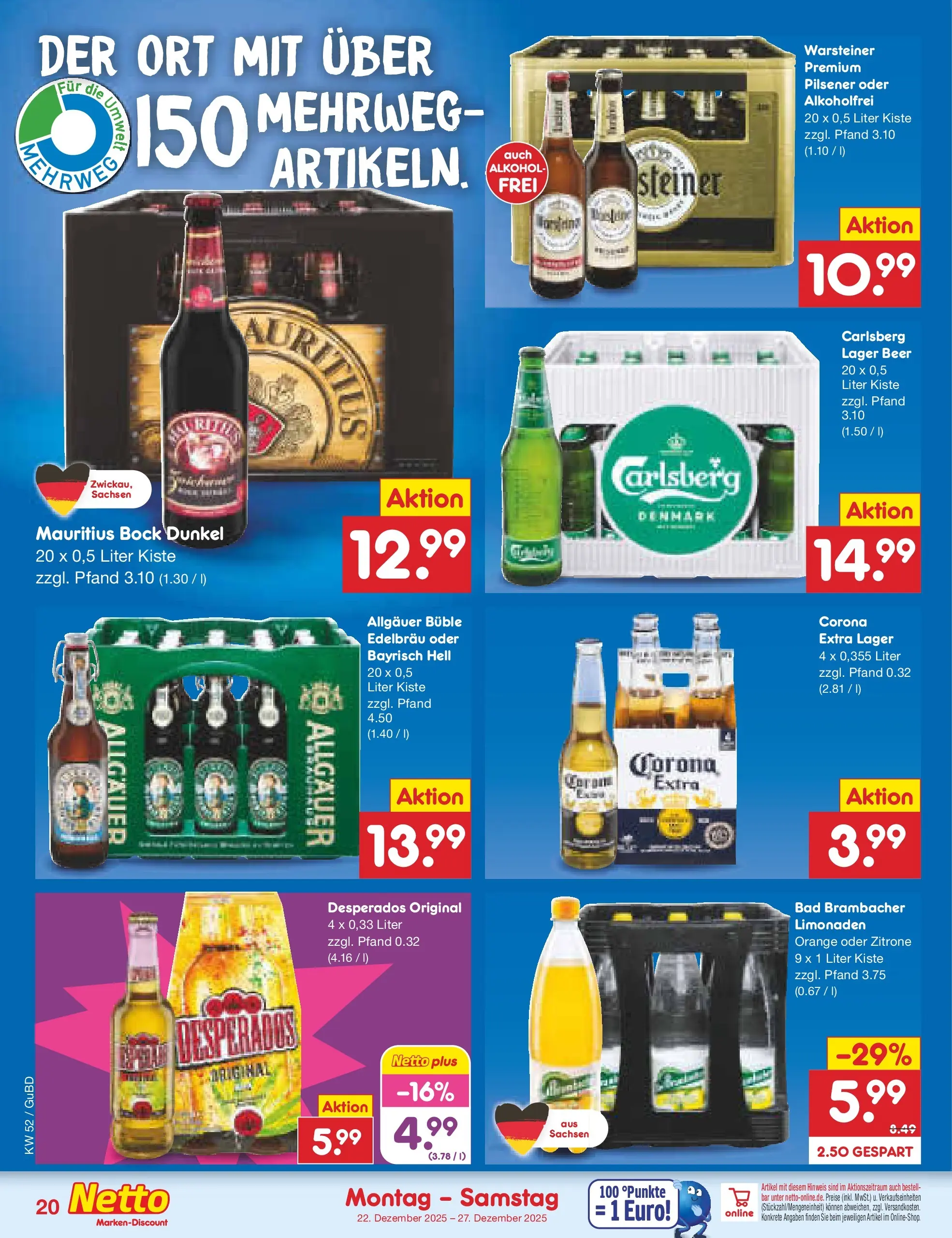 Netto Marken-Discount prospekt Augustusburg	 (ab 22.12.2025) » Angebote | Seite: 20 | Produkte: Bad, Warsteiner, Zitrone, Desperados