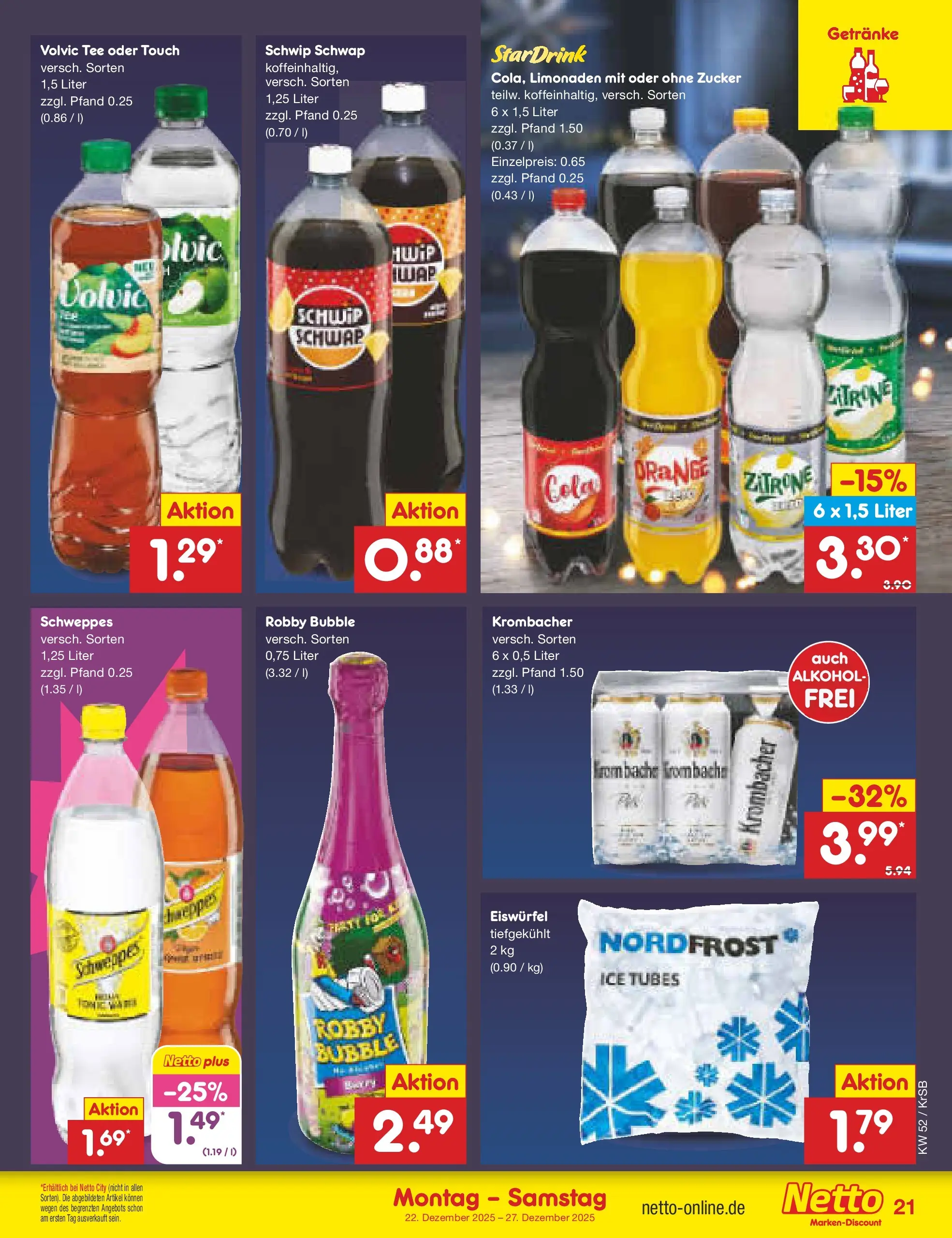 Netto Marken-Discount prospekt Jüchen	 (ab 22.12.2025) » Angebote | Seite: 21 | Produkte: Schwip schwap, Schweppes, Zitrone, Tee