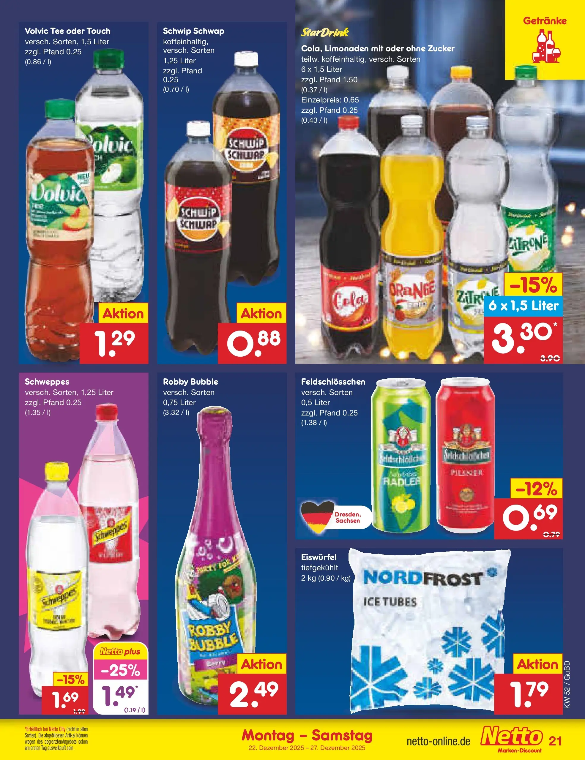 Netto Marken-Discount prospekt Augustusburg	 (ab 22.12.2025) » Angebote | Seite: 21 | Produkte: Cola, Schweppes, Zitrone, Tee