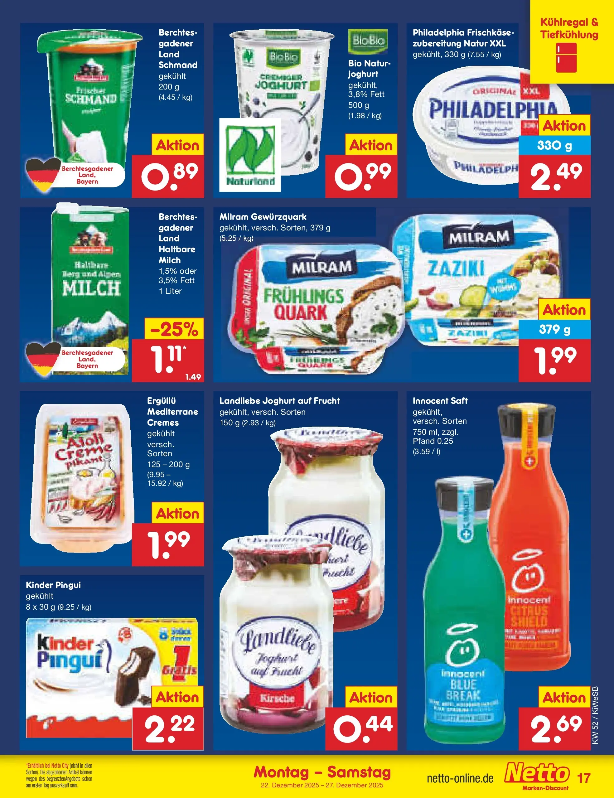 Netto Marken-Discount prospekt Bad Friedrichshall	 (ab 22.12.2025) » Angebote | Seite: 17 | Produkte: Milch, Creme, Milram, Frischkase