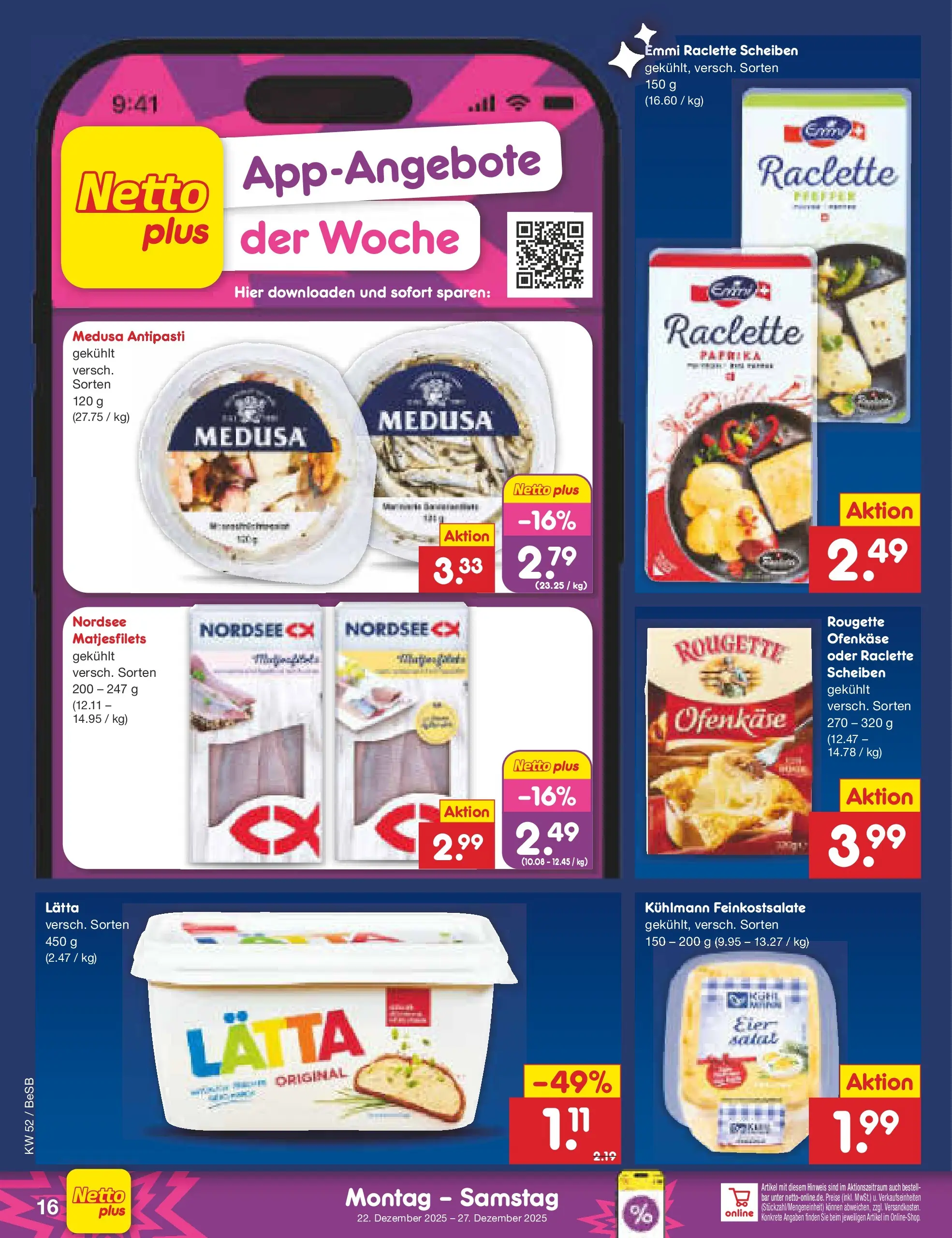 Netto Marken-Discount prospekt Kremmen	 (ab 22.12.2025) » Angebote | Seite: 16 | Produkte: Eier, Rougette ofenkase, Lätta, Raclette
