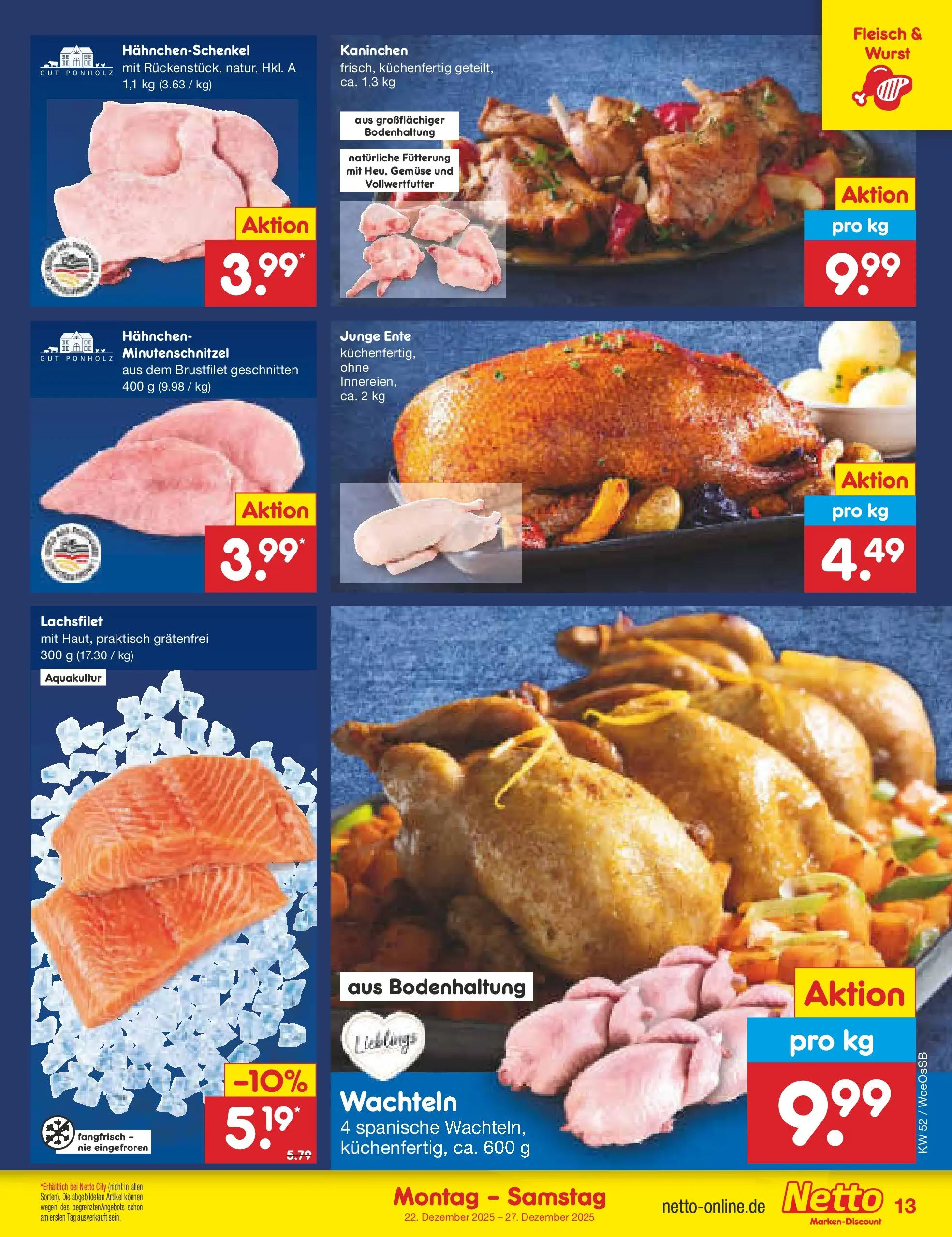 Netto Marken-Discount prospekt Gemmingen	 (ab 22.12.2025) » Angebote | Seite: 13 | Produkte: Kaninchen, Gemüse, Wurst, Ente