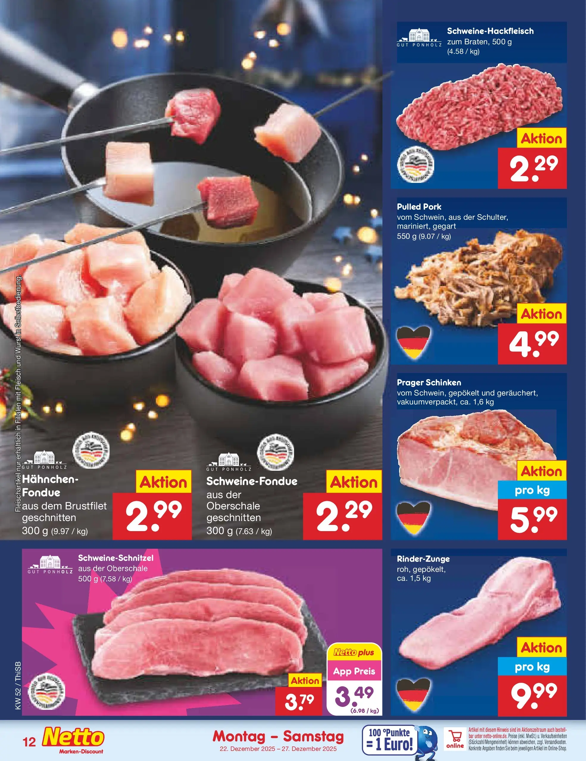 Netto Marken-Discount prospekt Pirna	 (ab 22.12.2025) » Angebote | Seite: 12 | Produkte: Wurst, Schinken, Fondue, Fleisch