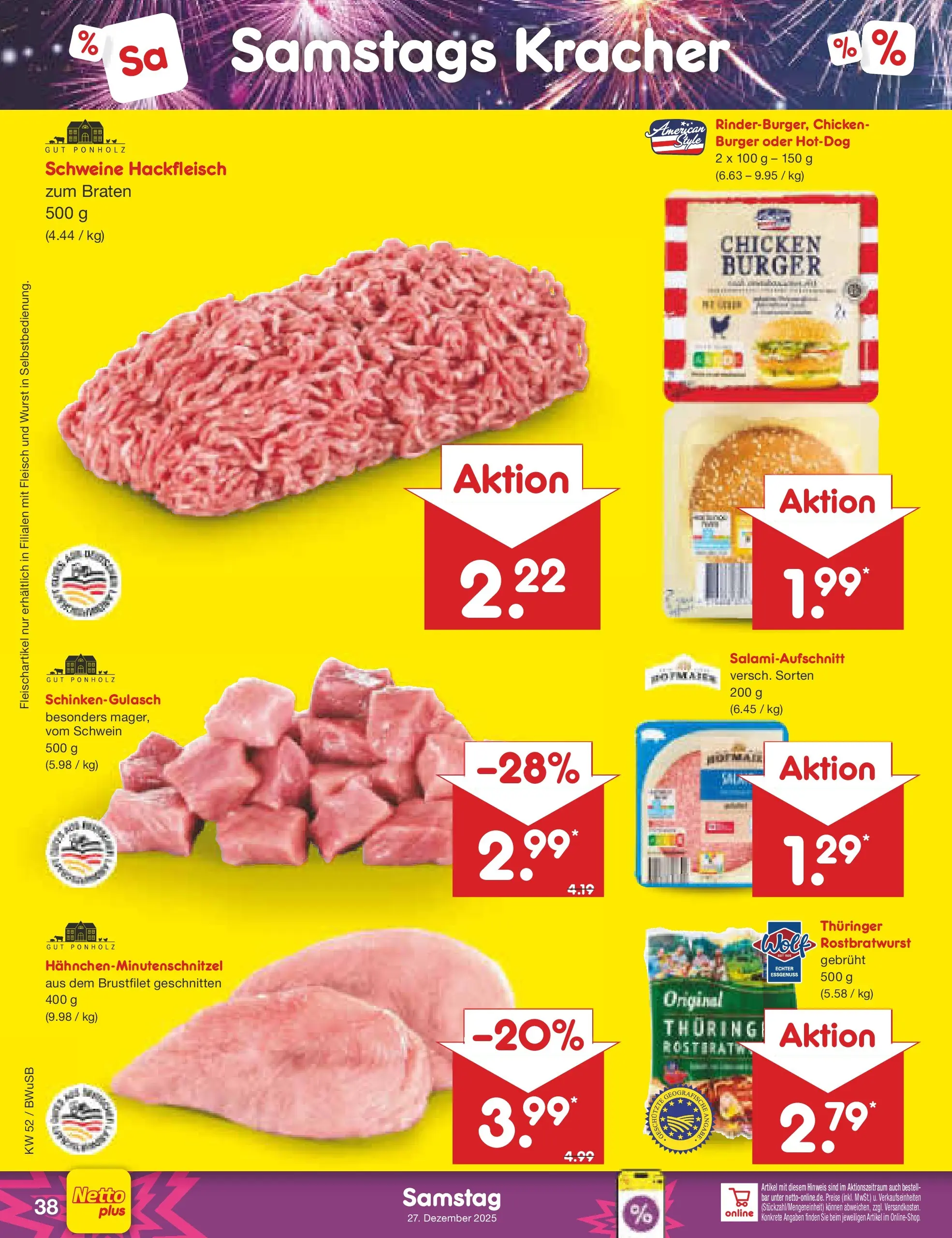 Netto Marken-Discount prospekt Stemwede-Dielingen	 (ab 21.12.2025) » Angebote | Seite: 42 | Produkte: Burger, Wurst, Fleisch, Hackfleisch