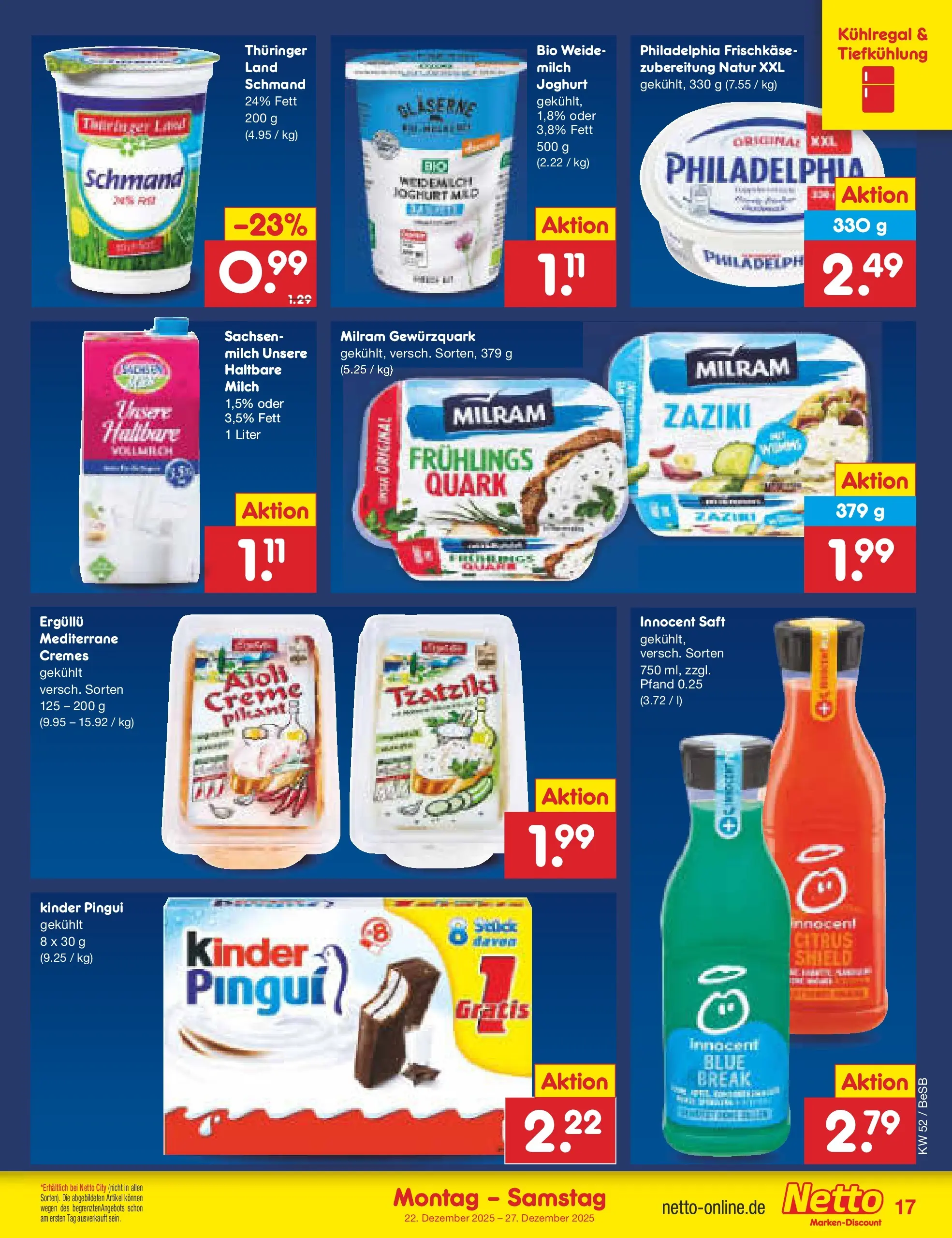 Netto Marken-Discount prospekt Kremmen	 (ab 22.12.2025) » Angebote | Seite: 17 | Produkte: Milch, Joghurt, Philadelphia, Milram
