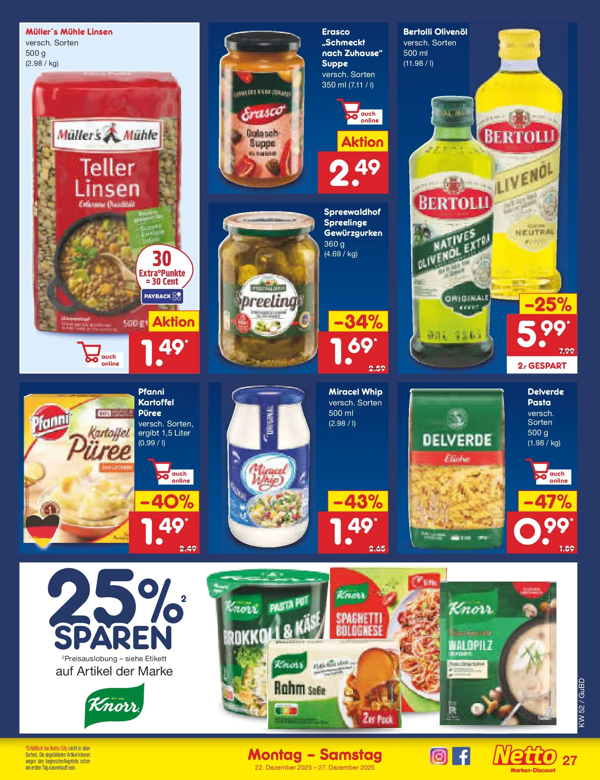 Netto Marken-Discount prospekt Augustusburg	 (ab 22.12.2025) » Angebote | Seite: 27 | Produkte: Mühle, Knorr, Brokkoli, Pasta
